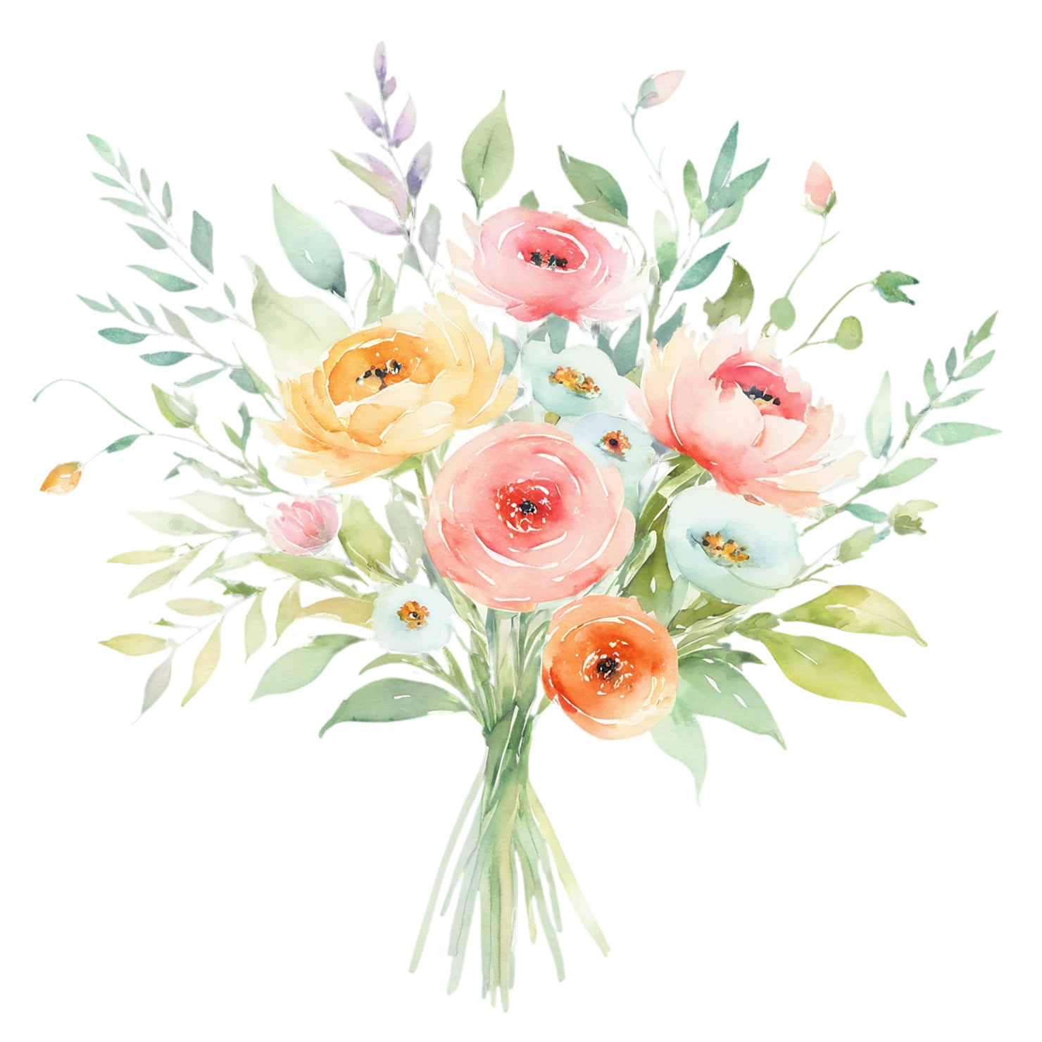 Watercolor flower bouquets isolated on transparent background #23491