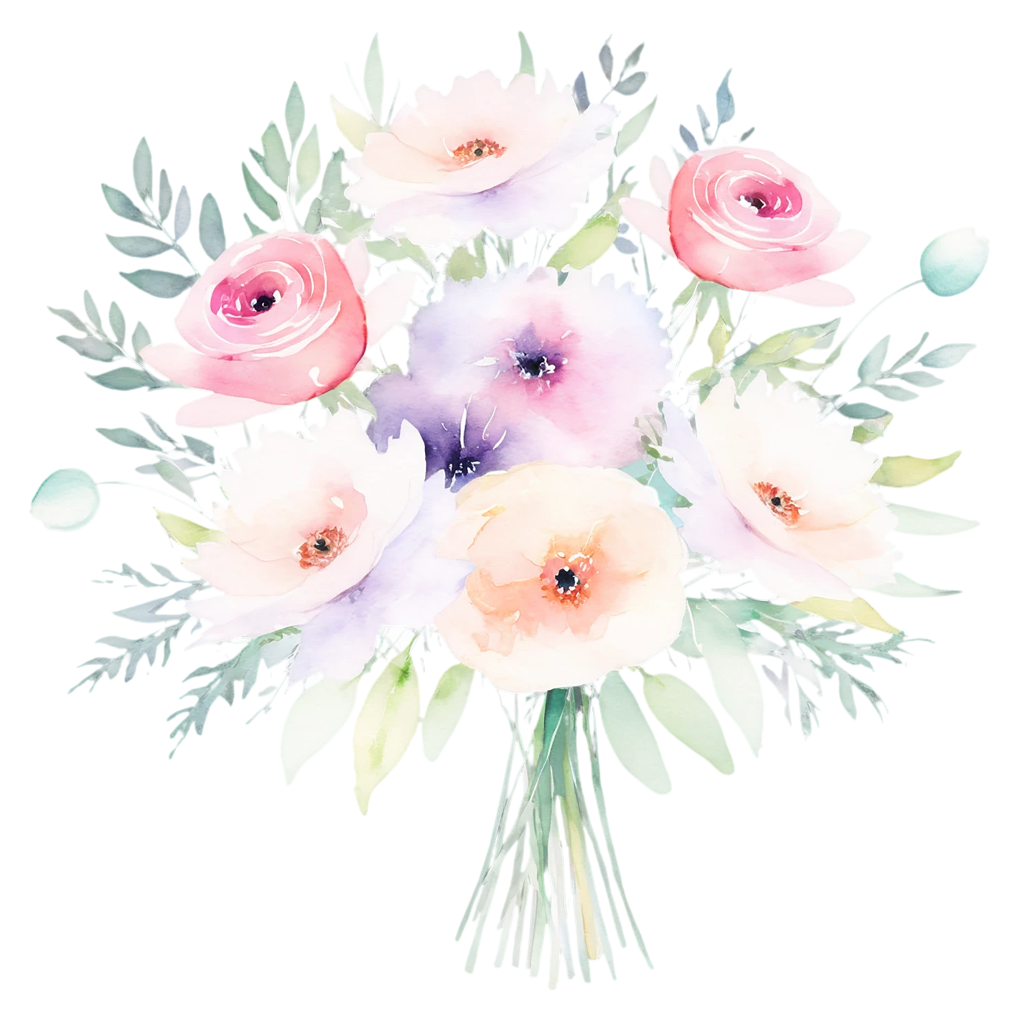 Watercolor flower bouquets isolated on transparent background #23492