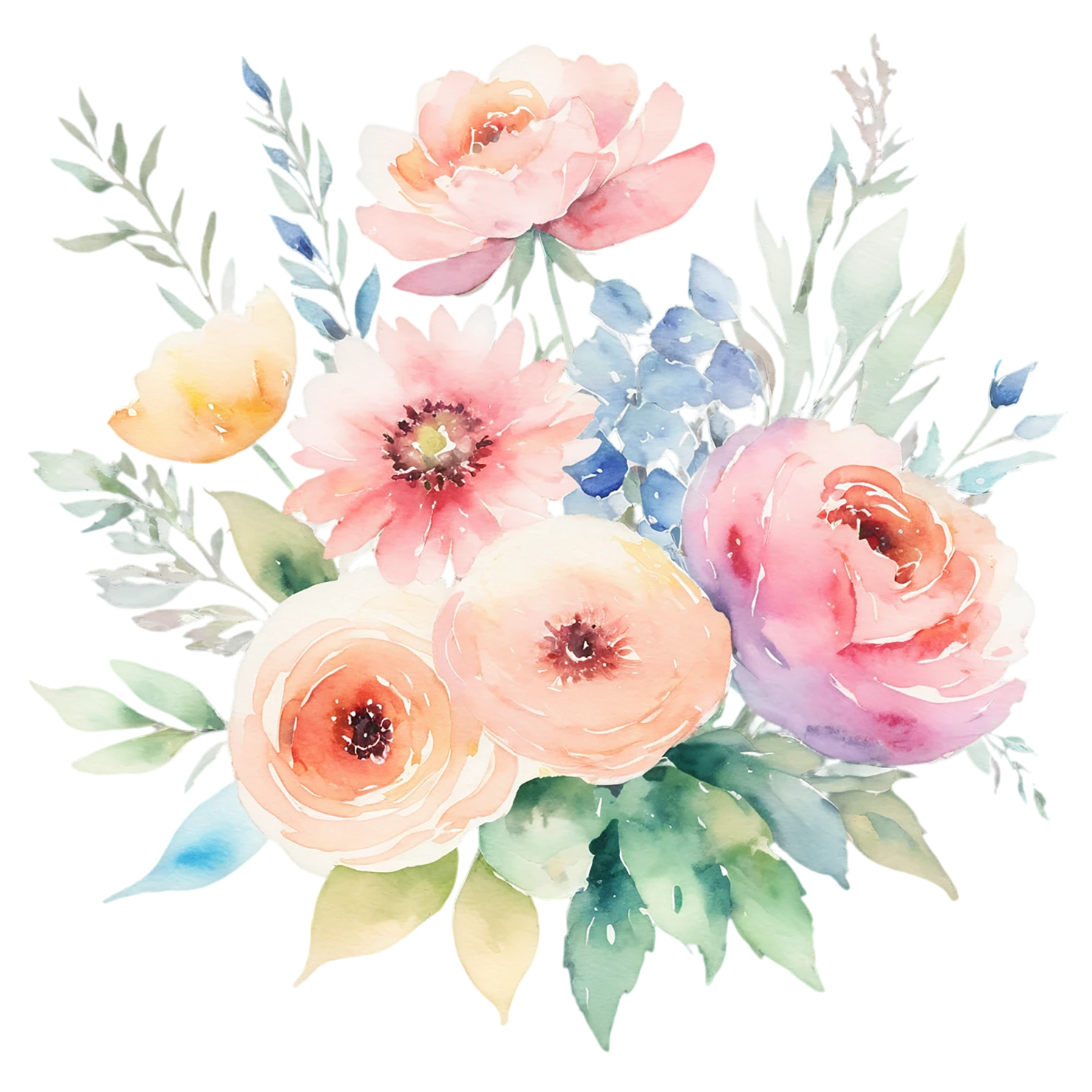 Watercolor flower bouquets isolated on transparent background #23493