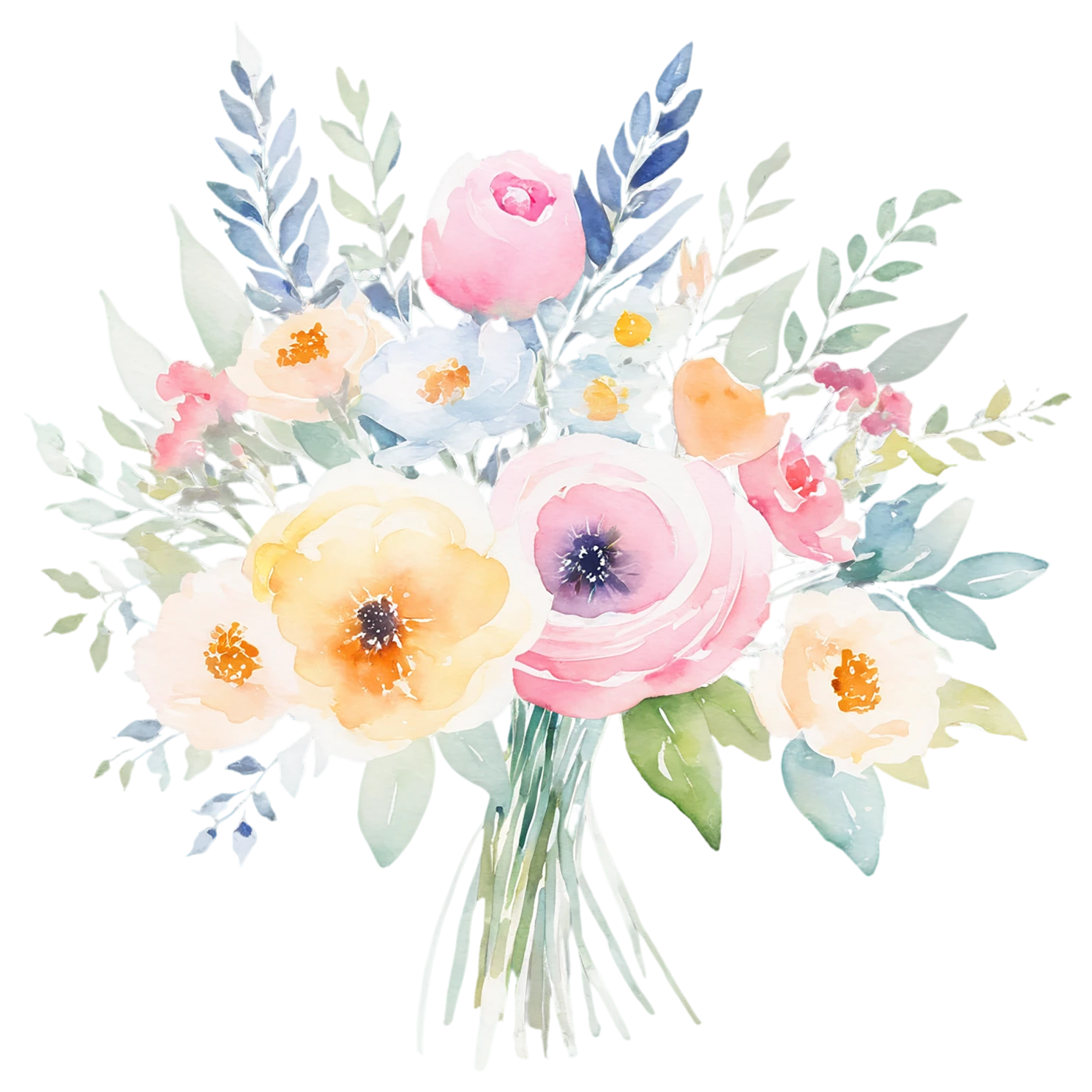 Watercolor flower bouquets isolated on transparent background #23494
