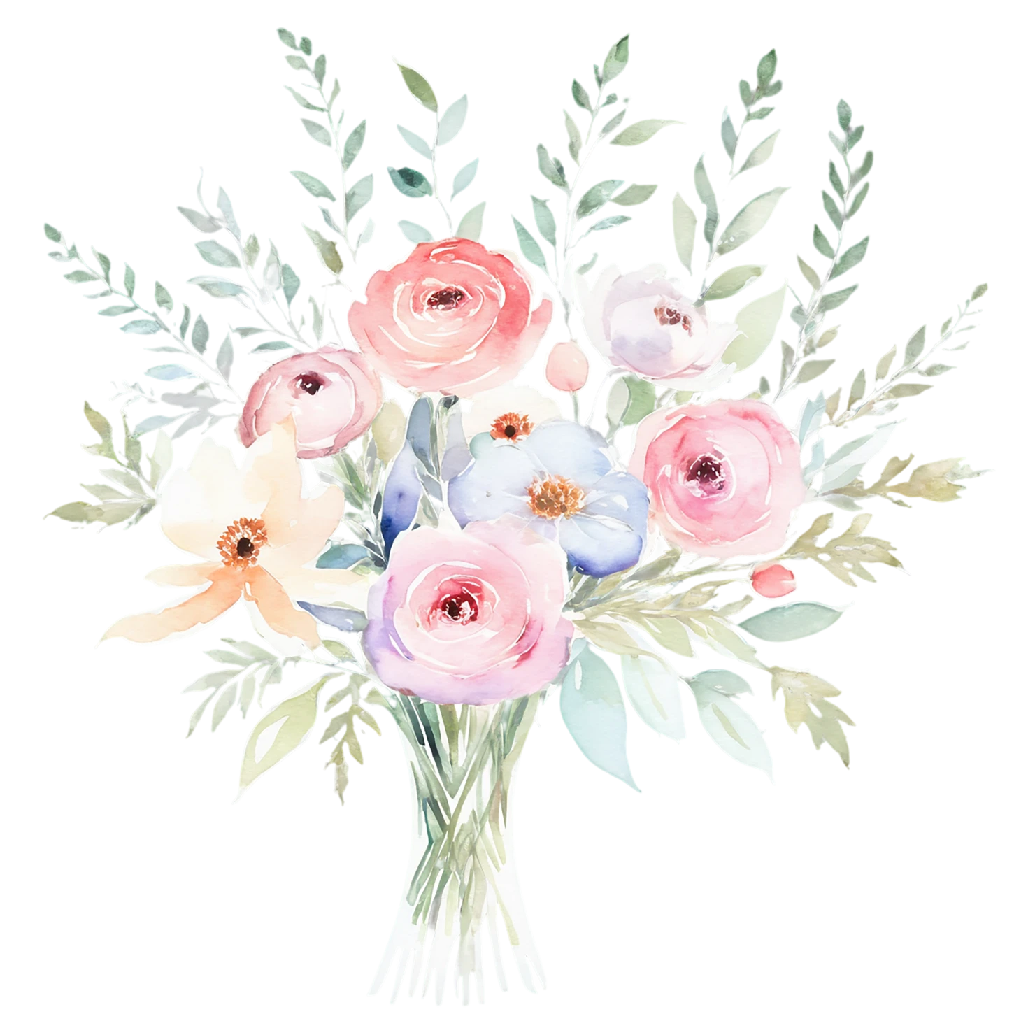 Watercolor flower bouquets isolated on transparent background #23495