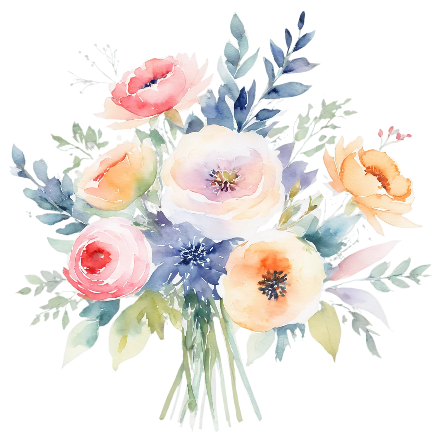 Watercolor flower bouquets isolated on transparent background #23496