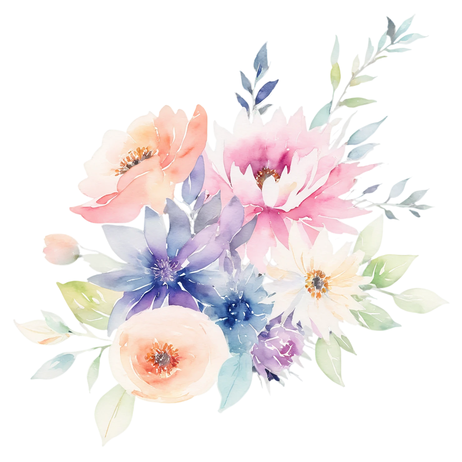 Watercolor flower bouquets isolated on transparent background #23497