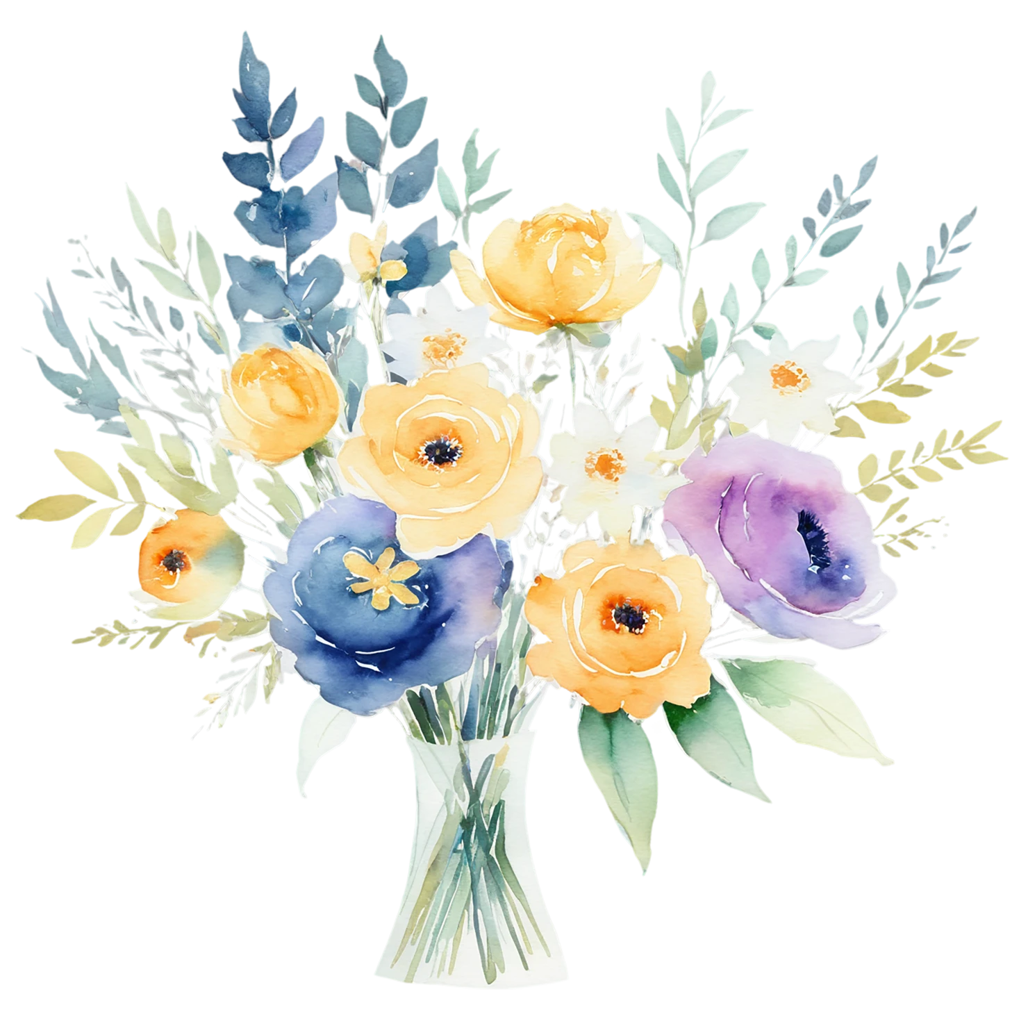 Watercolor flower bouquets isolated on transparent background #23498