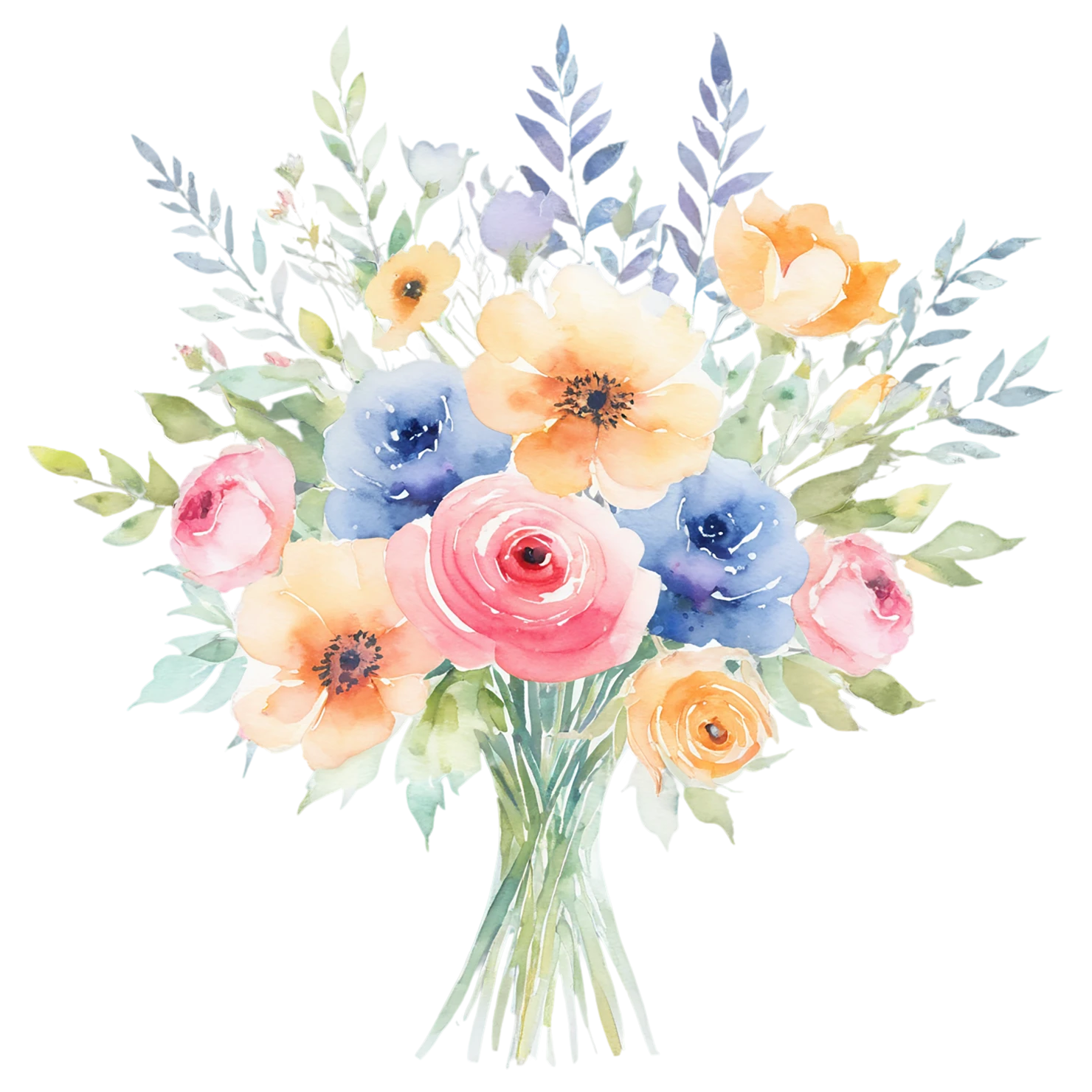 Watercolor flower bouquets isolated on transparent background #23499