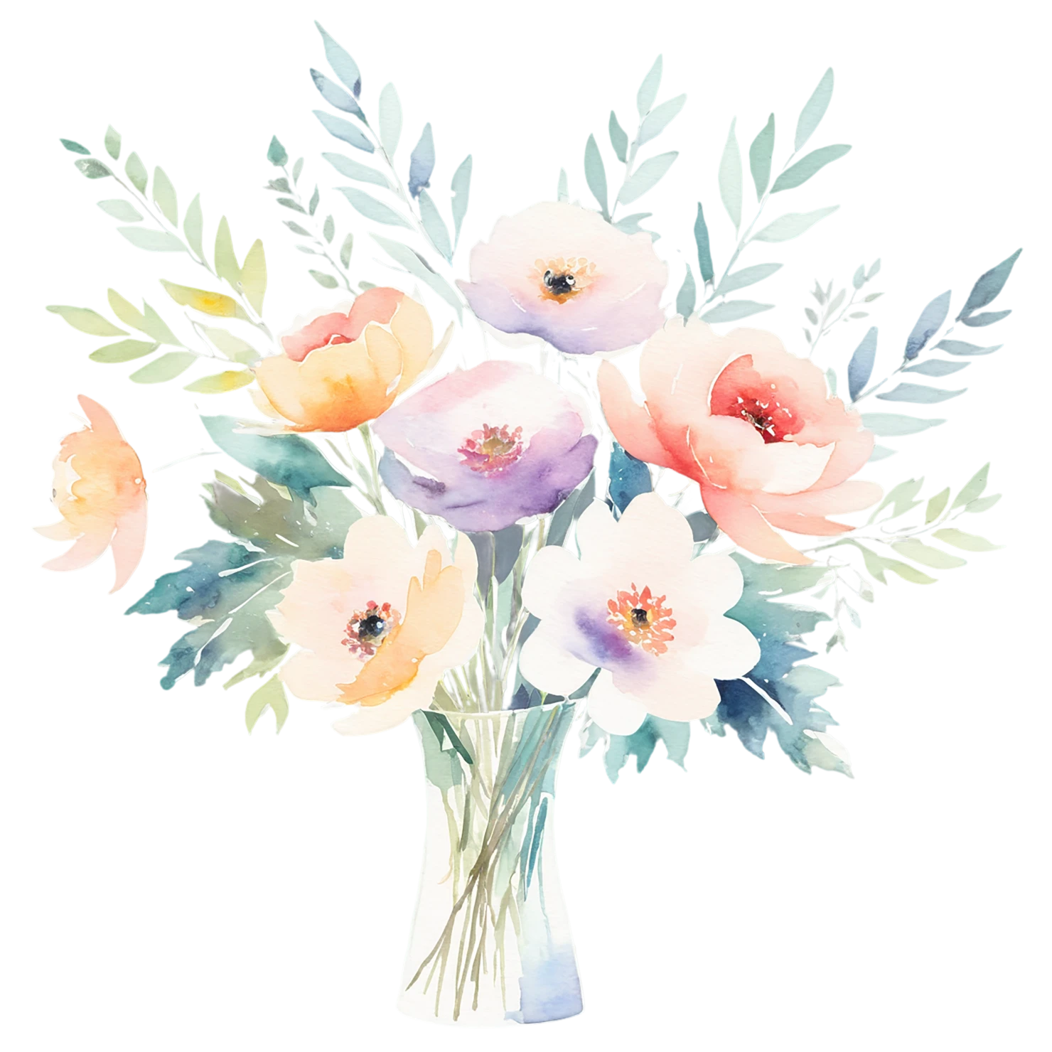 Watercolor flower bouquets isolated on transparent background #23500
