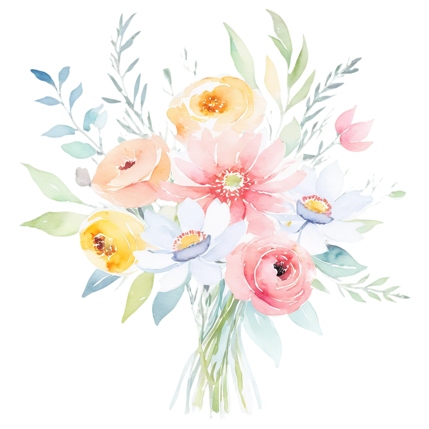 Watercolor flower bouquets isolated on transparent background #23501