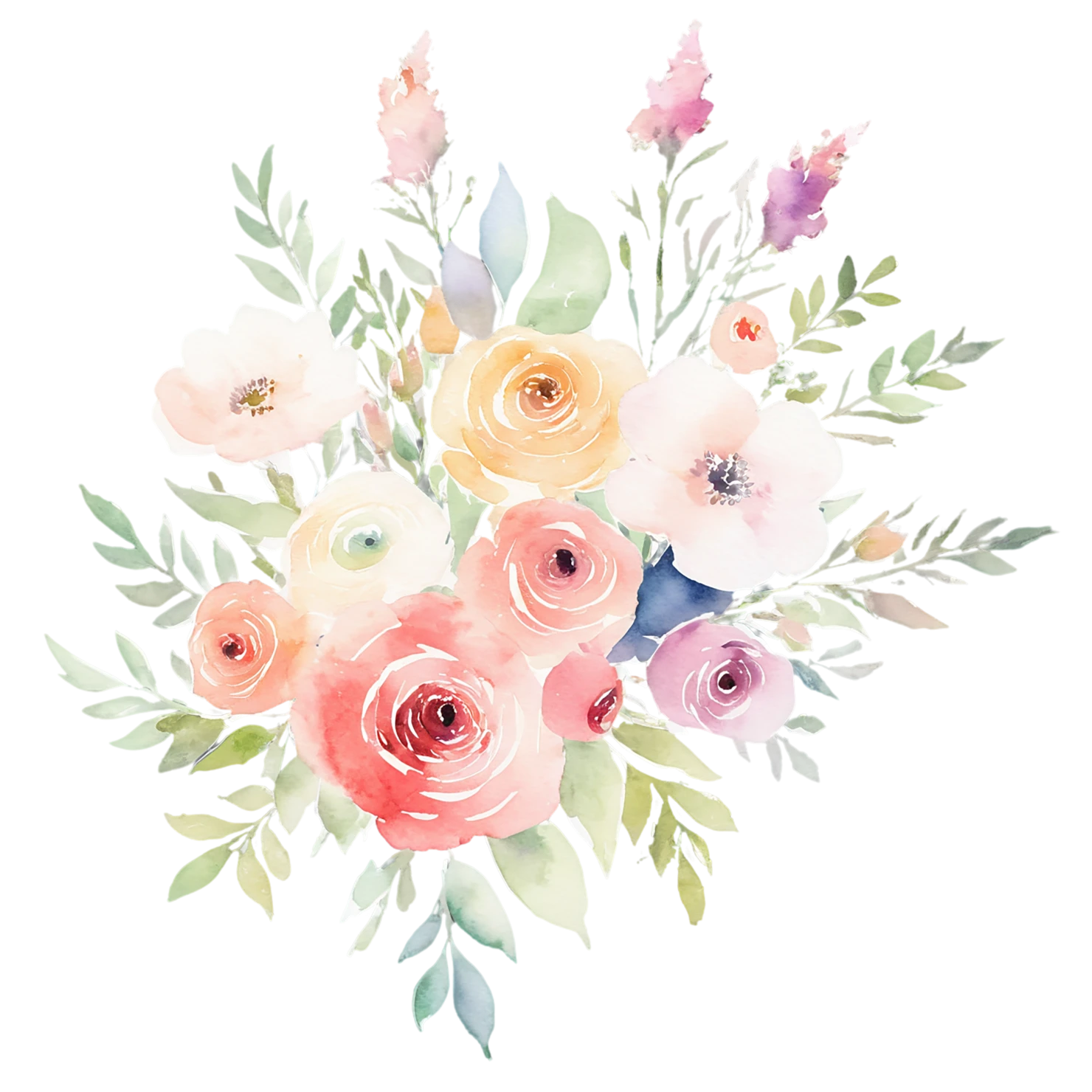 Watercolor flower bouquets isolated on transparent background #23502