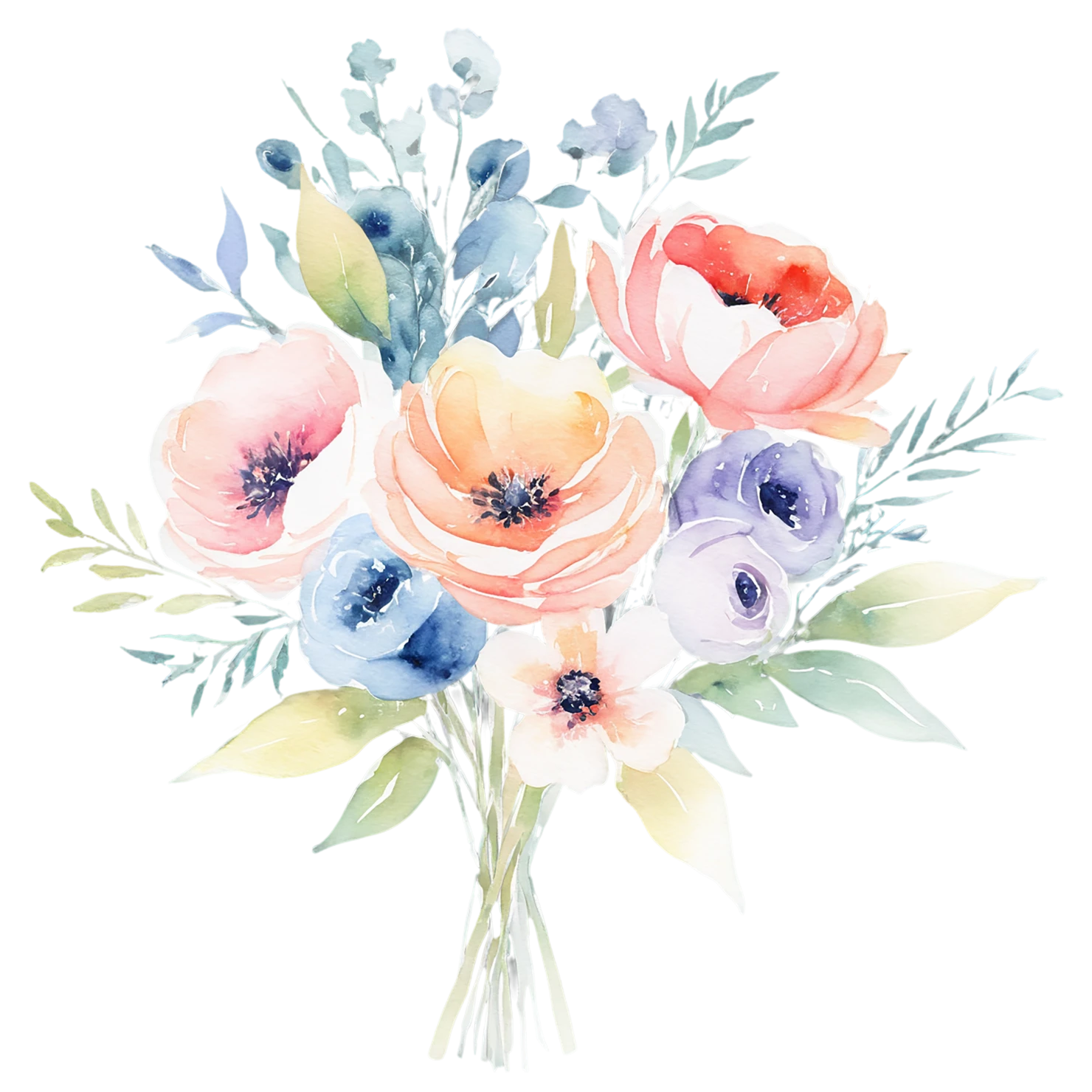 Watercolor flower bouquets isolated on transparent background #23503