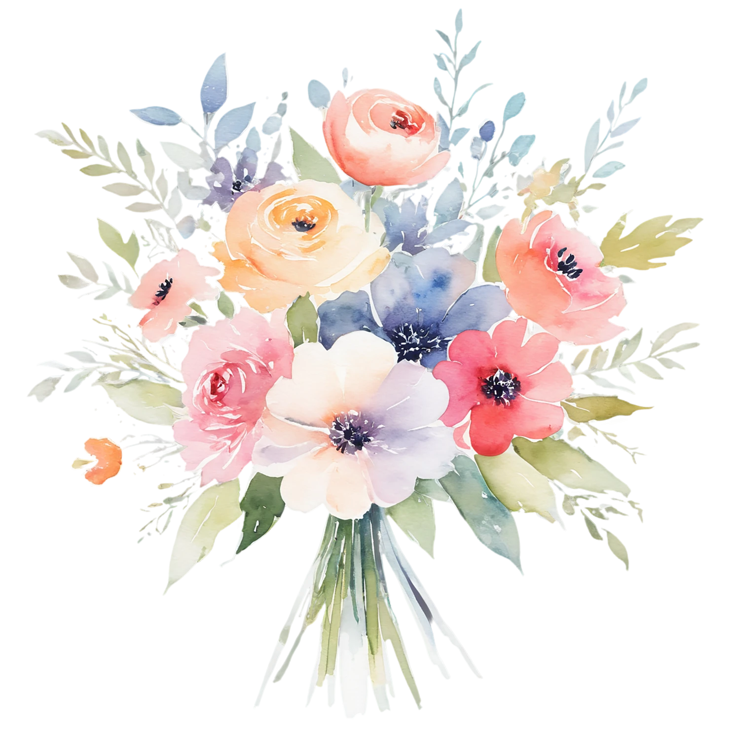 Watercolor flower bouquets isolated on transparent background #23504