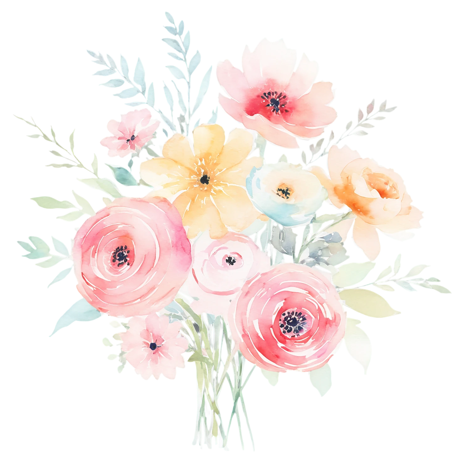 Watercolor flower bouquets isolated on transparent background #23505