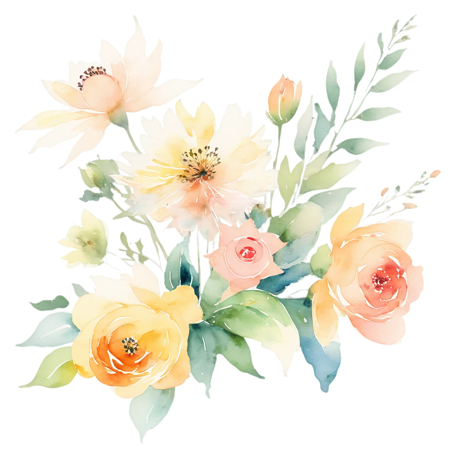 Watercolor flower bouquets isolated on transparent background #23506