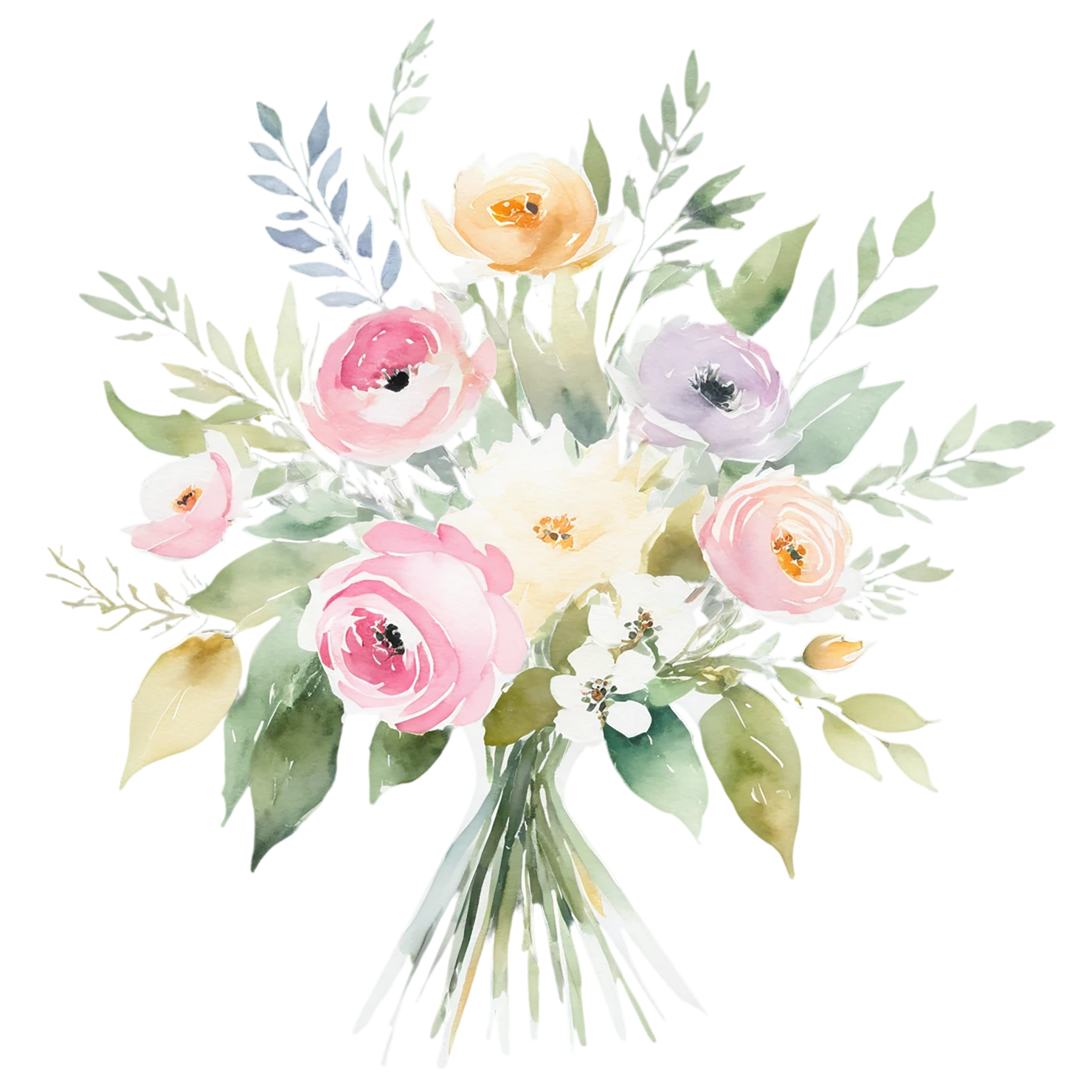 Watercolor flower bouquets isolated on transparent background #23507