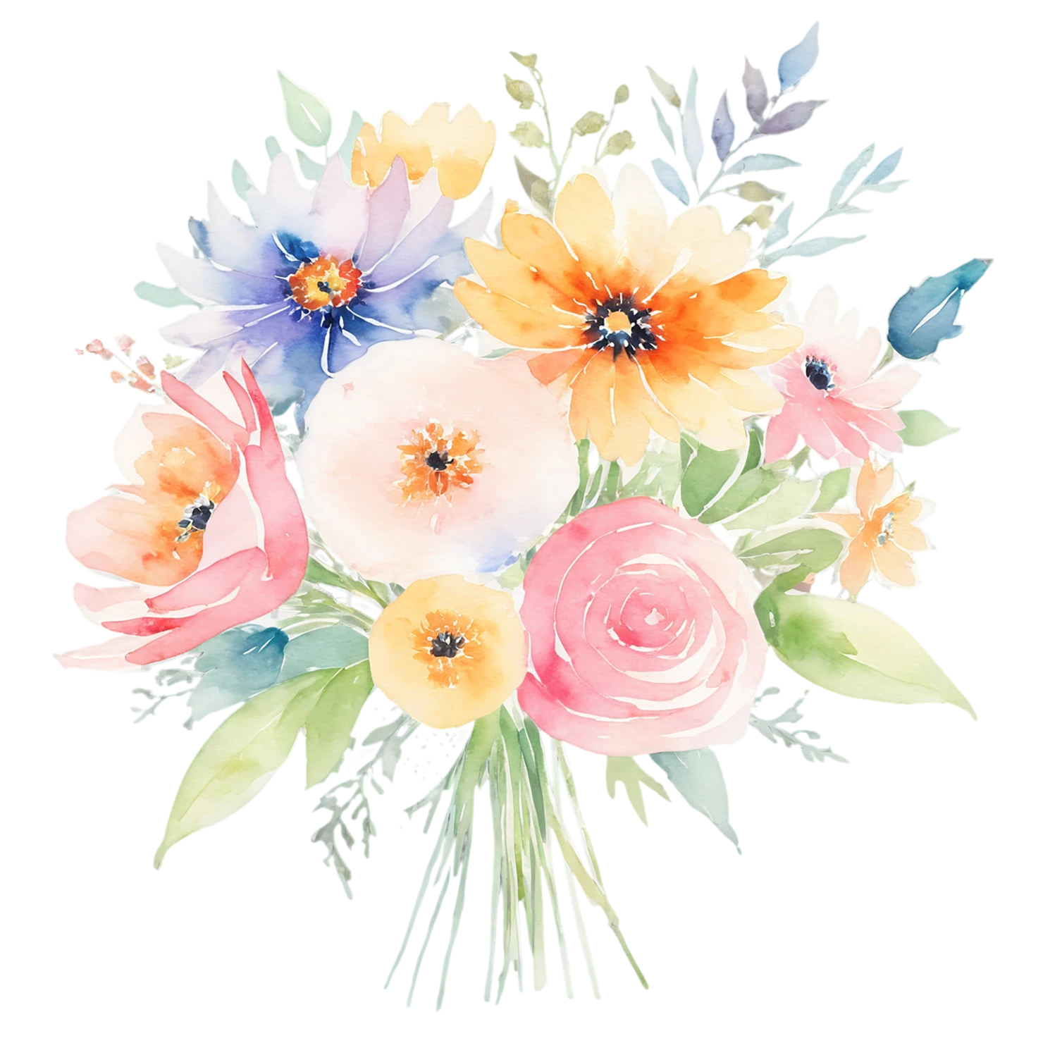 Watercolor flower bouquets isolated on transparent background #23508