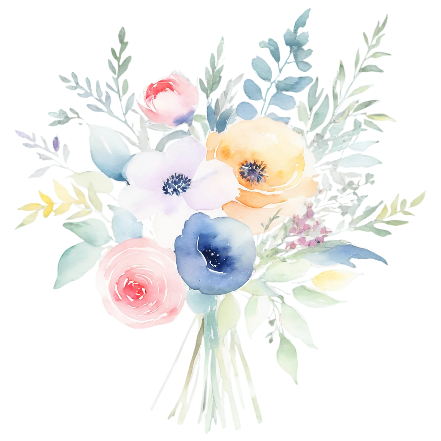 Watercolor flower bouquets isolated on transparent background #23509