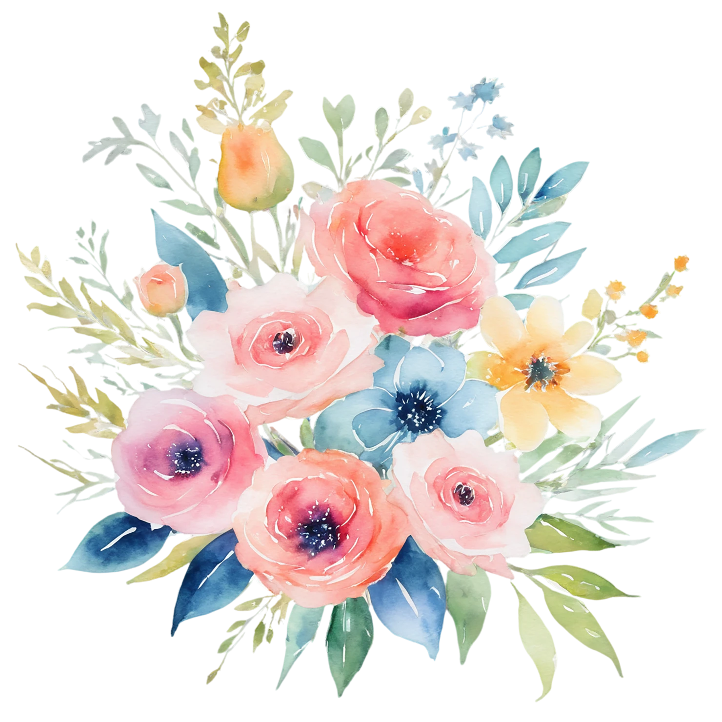 Watercolor flower bouquets isolated on transparent background #23510