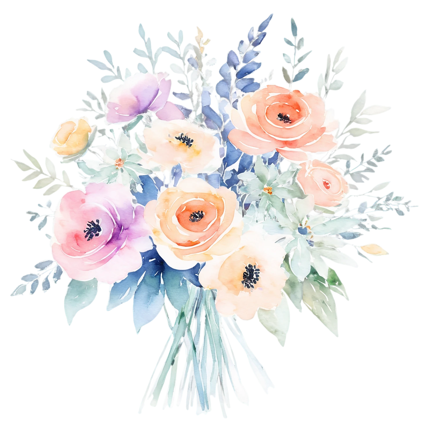 Watercolor flower bouquets isolated on transparent background #23511
