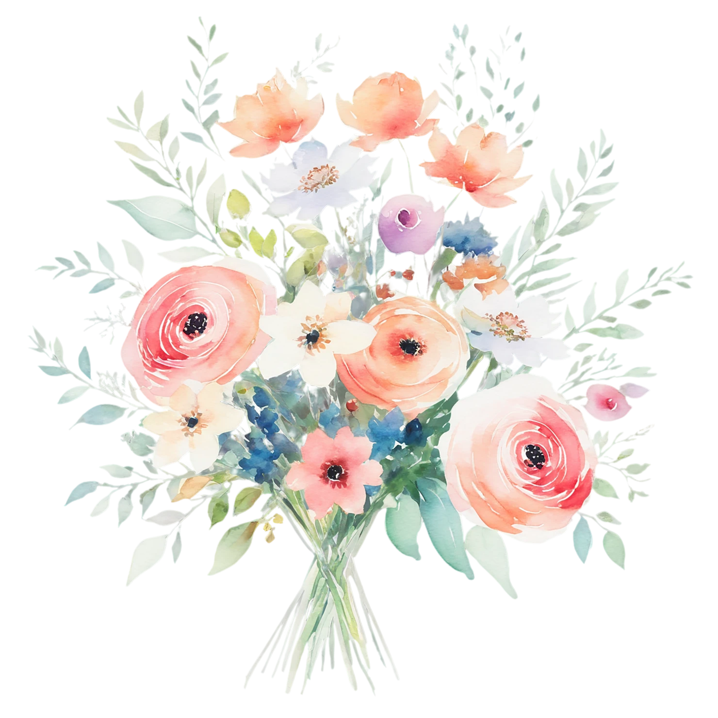 Watercolor flower bouquets isolated on transparent background #23512