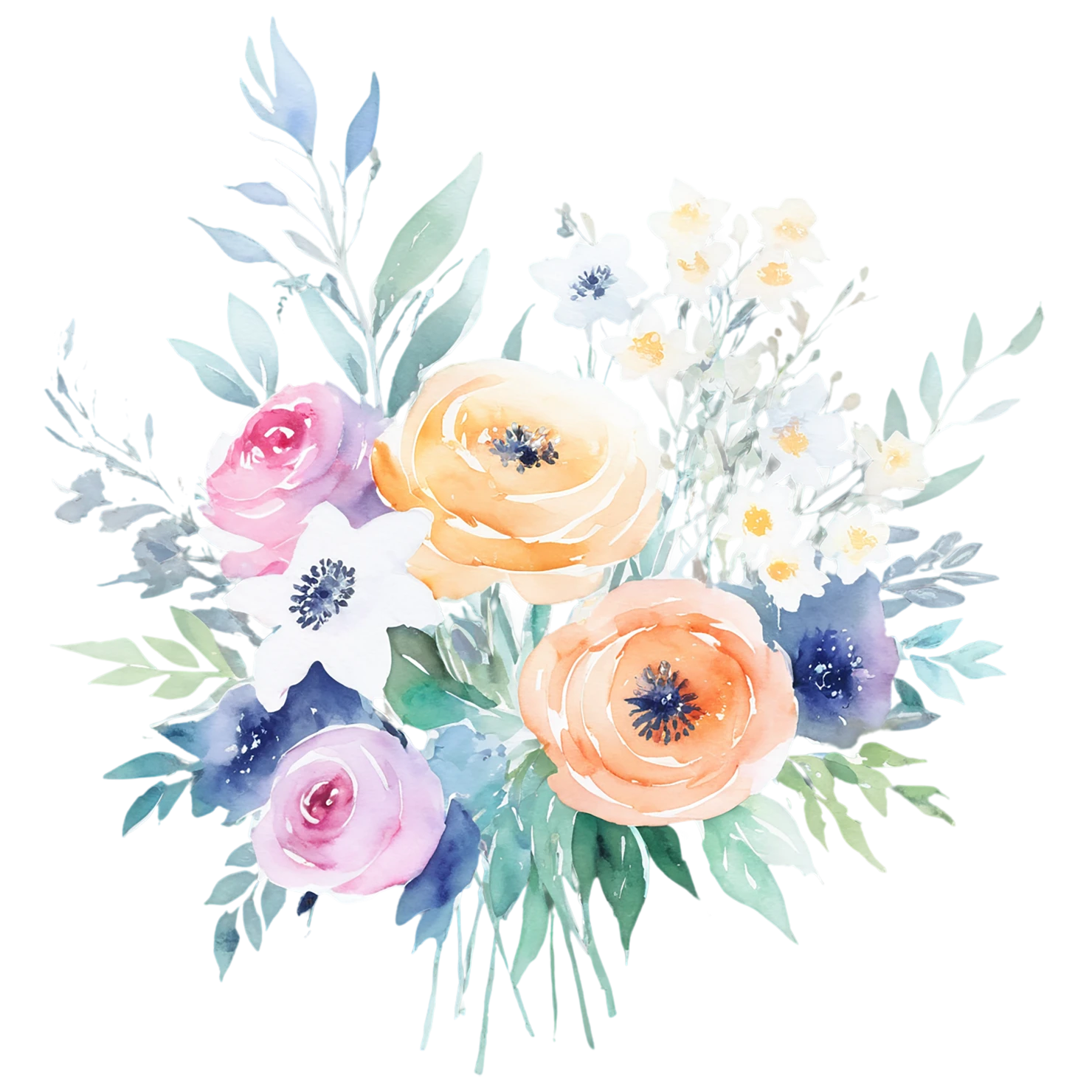 Watercolor flower bouquets isolated on transparent background #23513