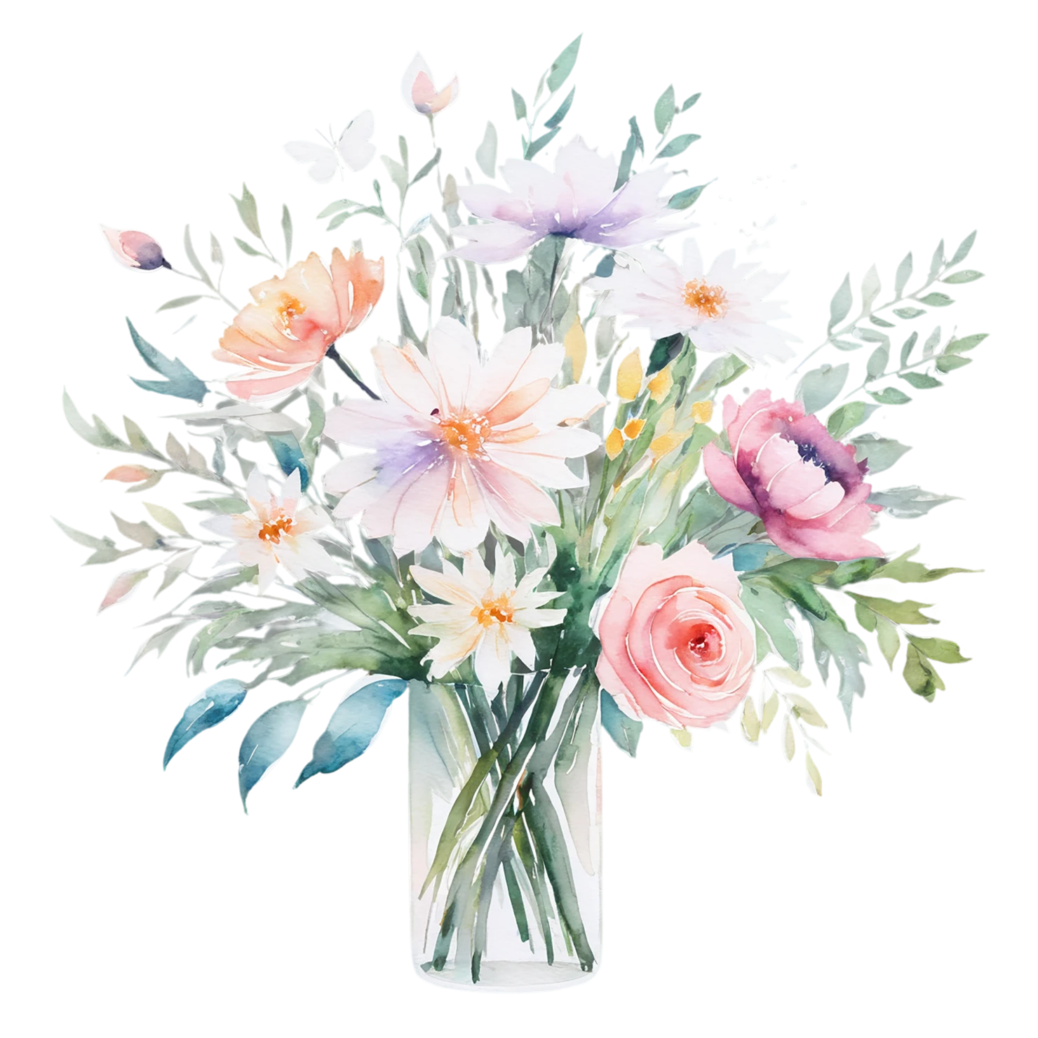 Watercolor flower bouquets isolated on transparent background #23515