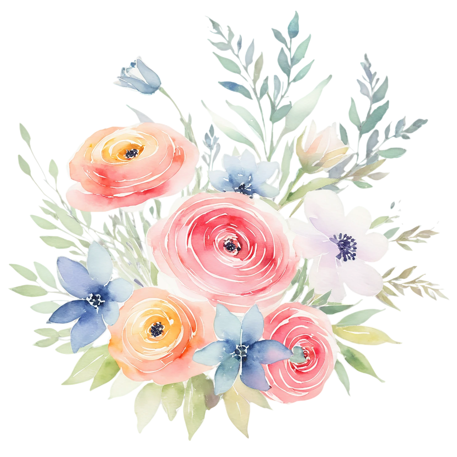 Watercolor flower bouquets isolated on transparent background #23516