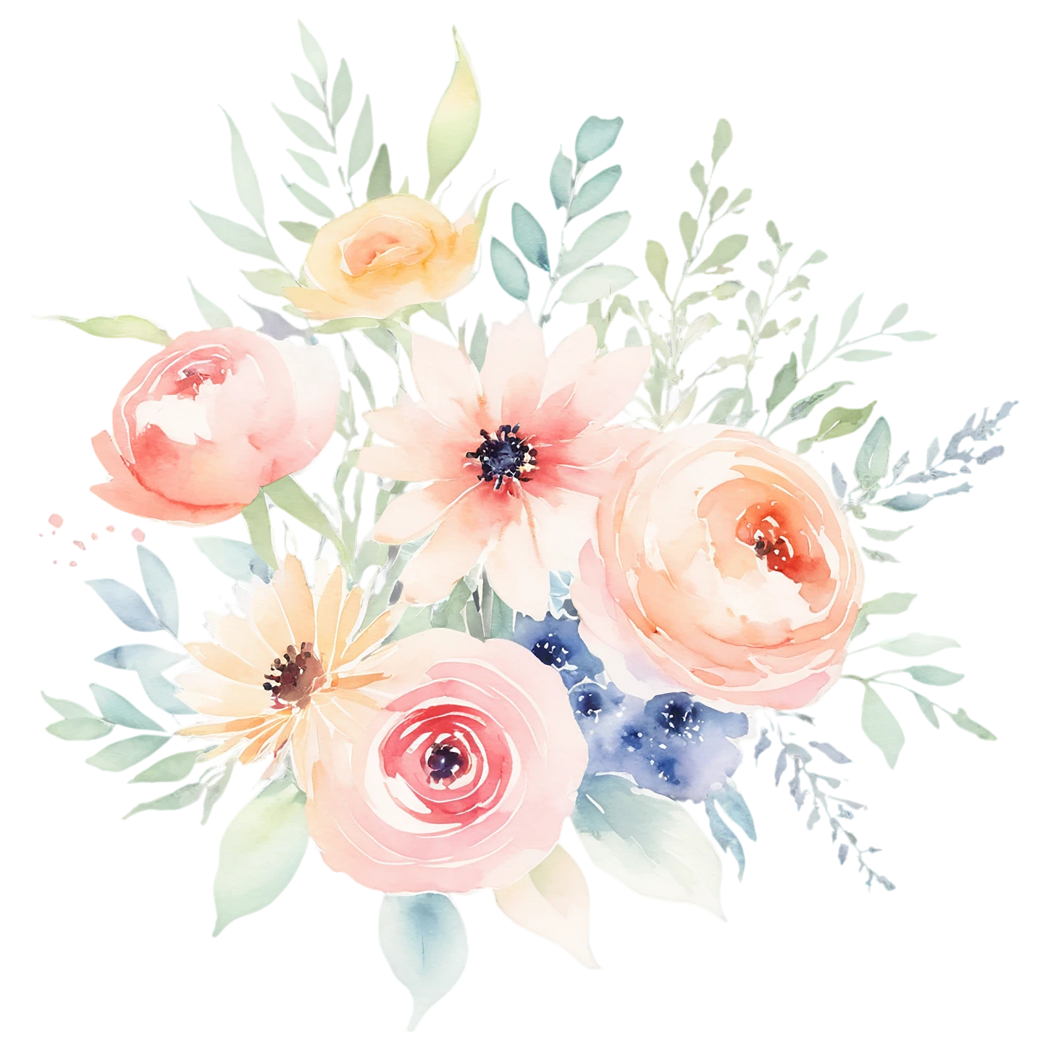 Watercolor flower bouquets isolated on transparent background #23517