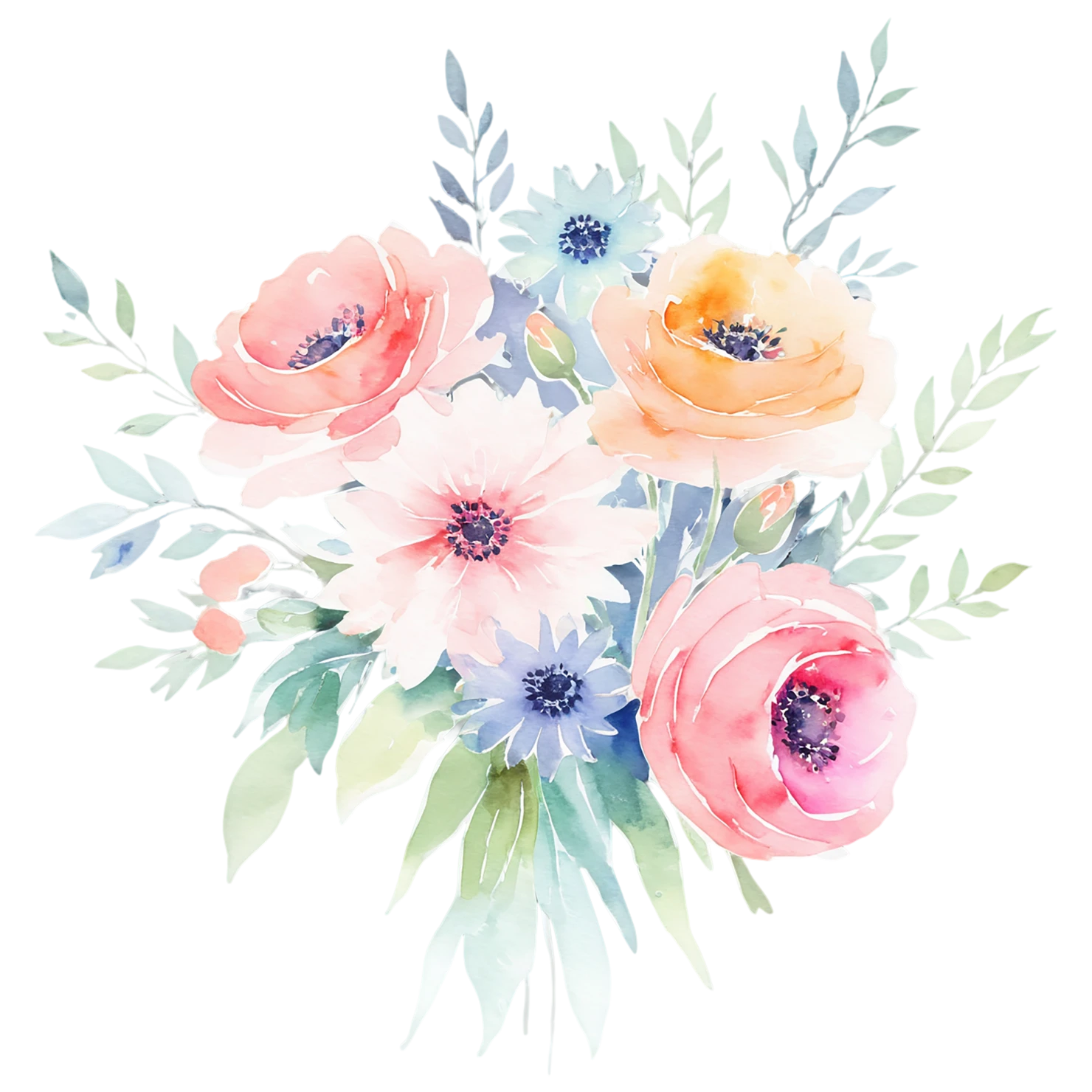 Watercolor flower bouquets isolated on transparent background #23518