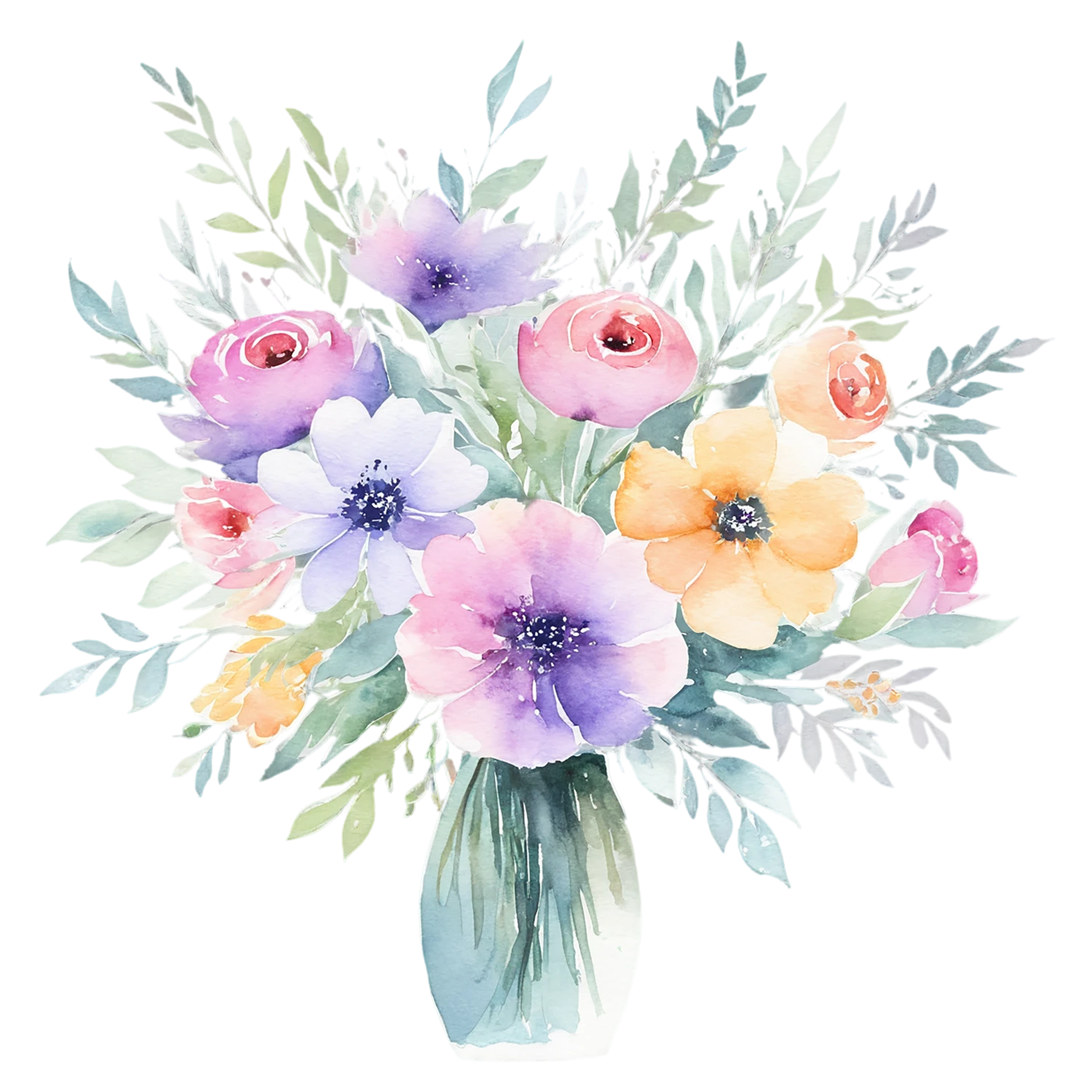 Watercolor flower bouquets isolated on transparent background #23520