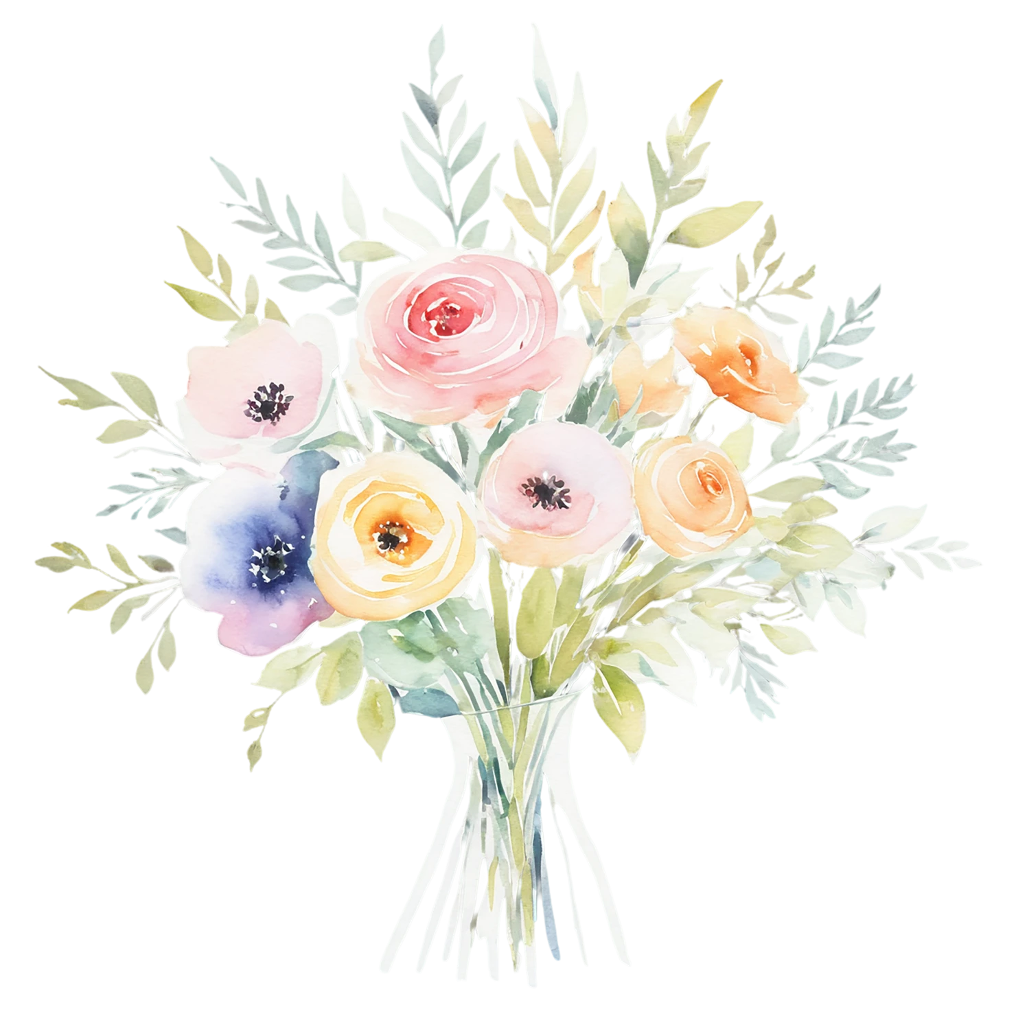 Watercolor flower bouquets isolated on transparent background #23521