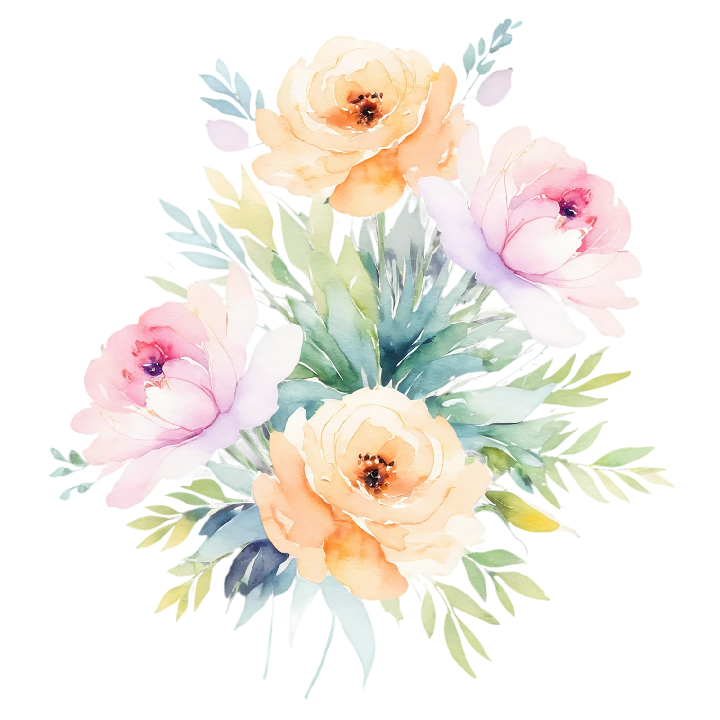 Watercolor flower bouquets isolated on transparent background #23522