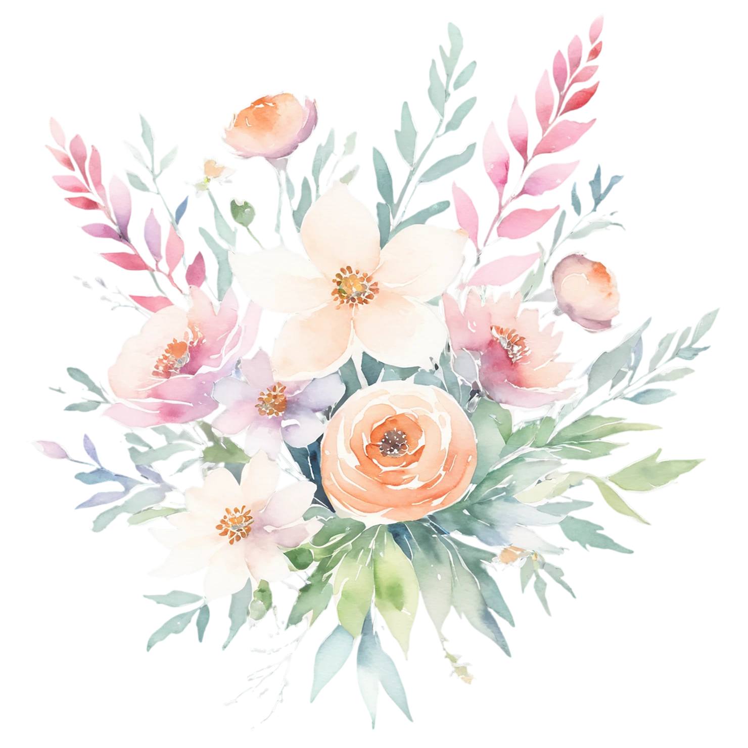 Watercolor flower bouquets isolated on transparent background #23524