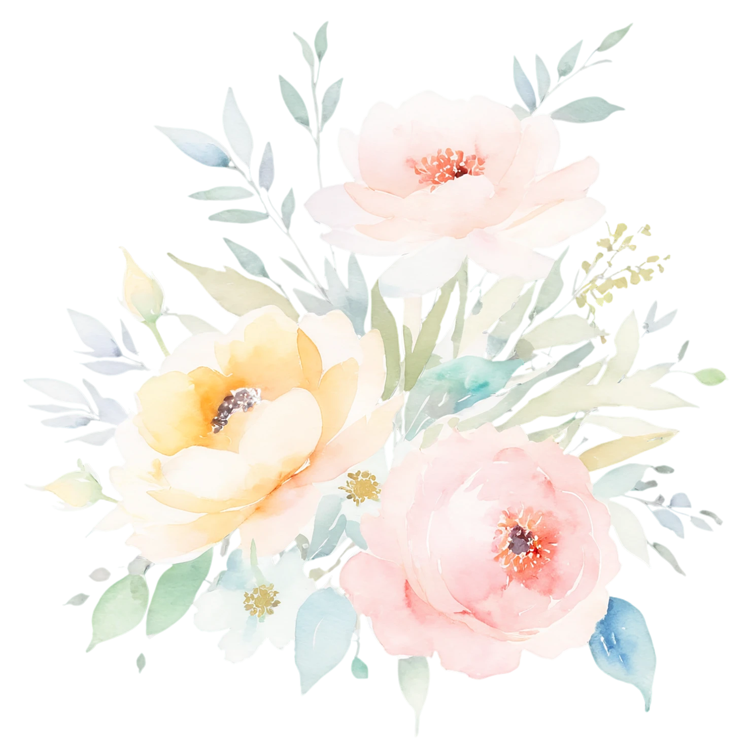 Watercolor flower bouquets isolated on transparent background #23525