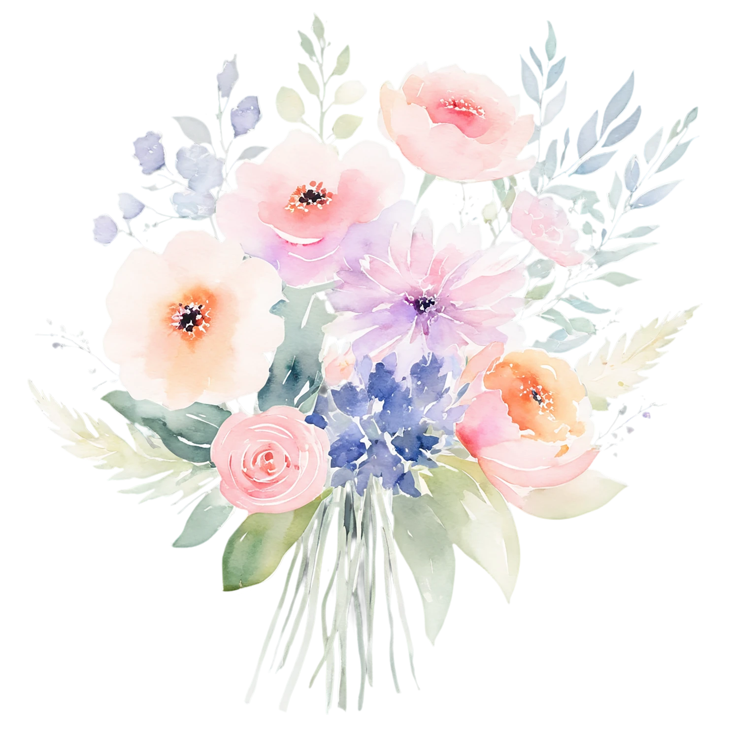 Watercolor flower bouquets isolated on transparent background #23526