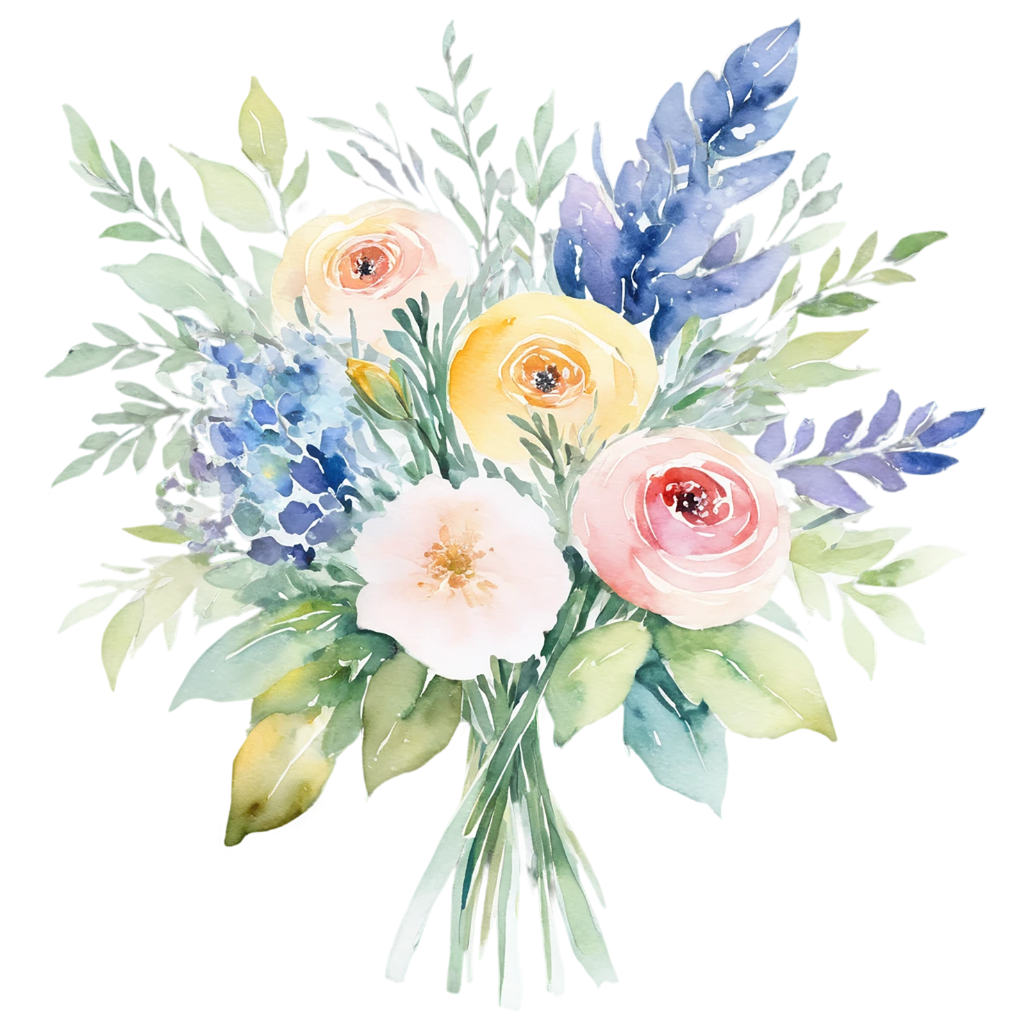 Watercolor flower bouquets isolated on transparent background #23527