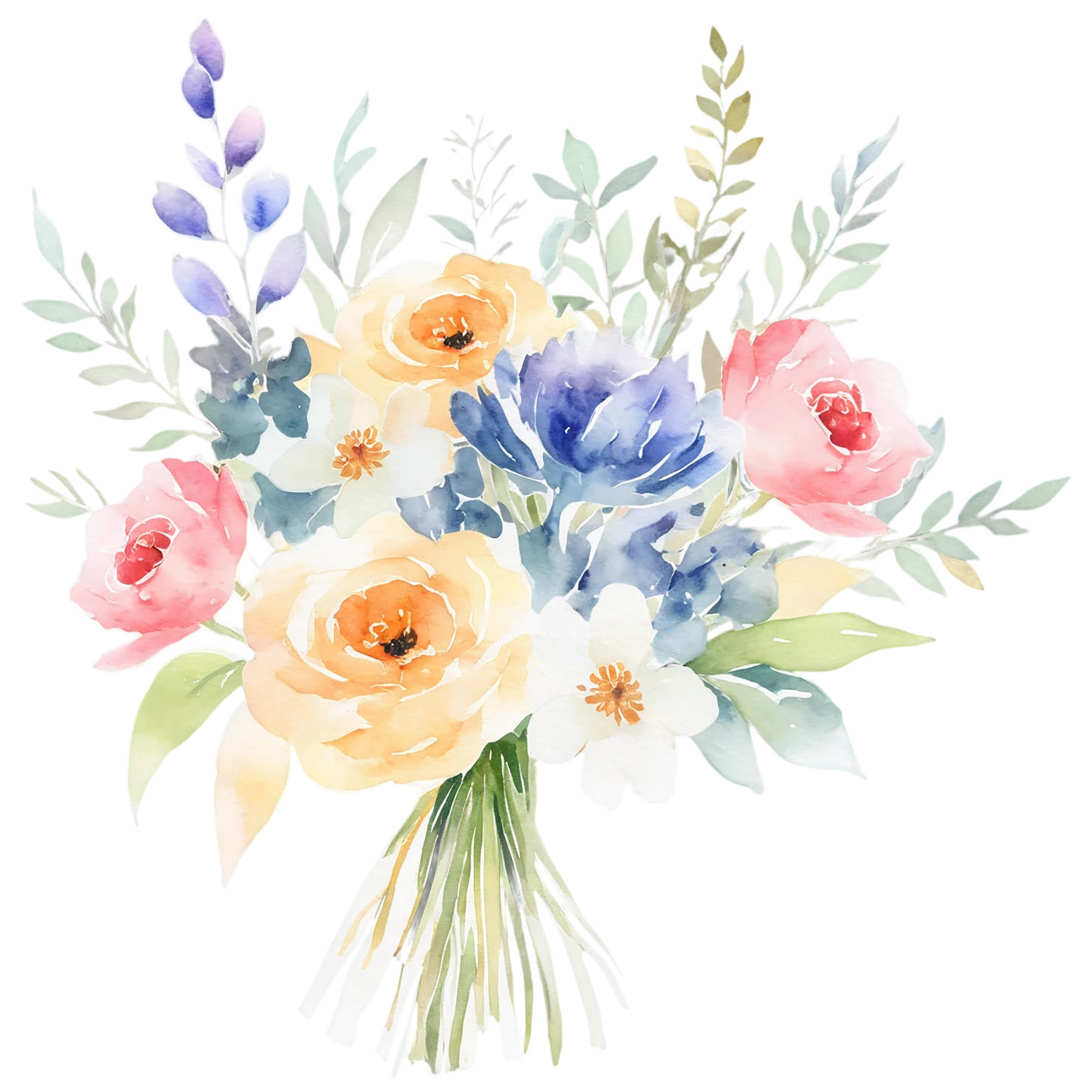 Watercolor flower bouquets isolated on transparent background #23528