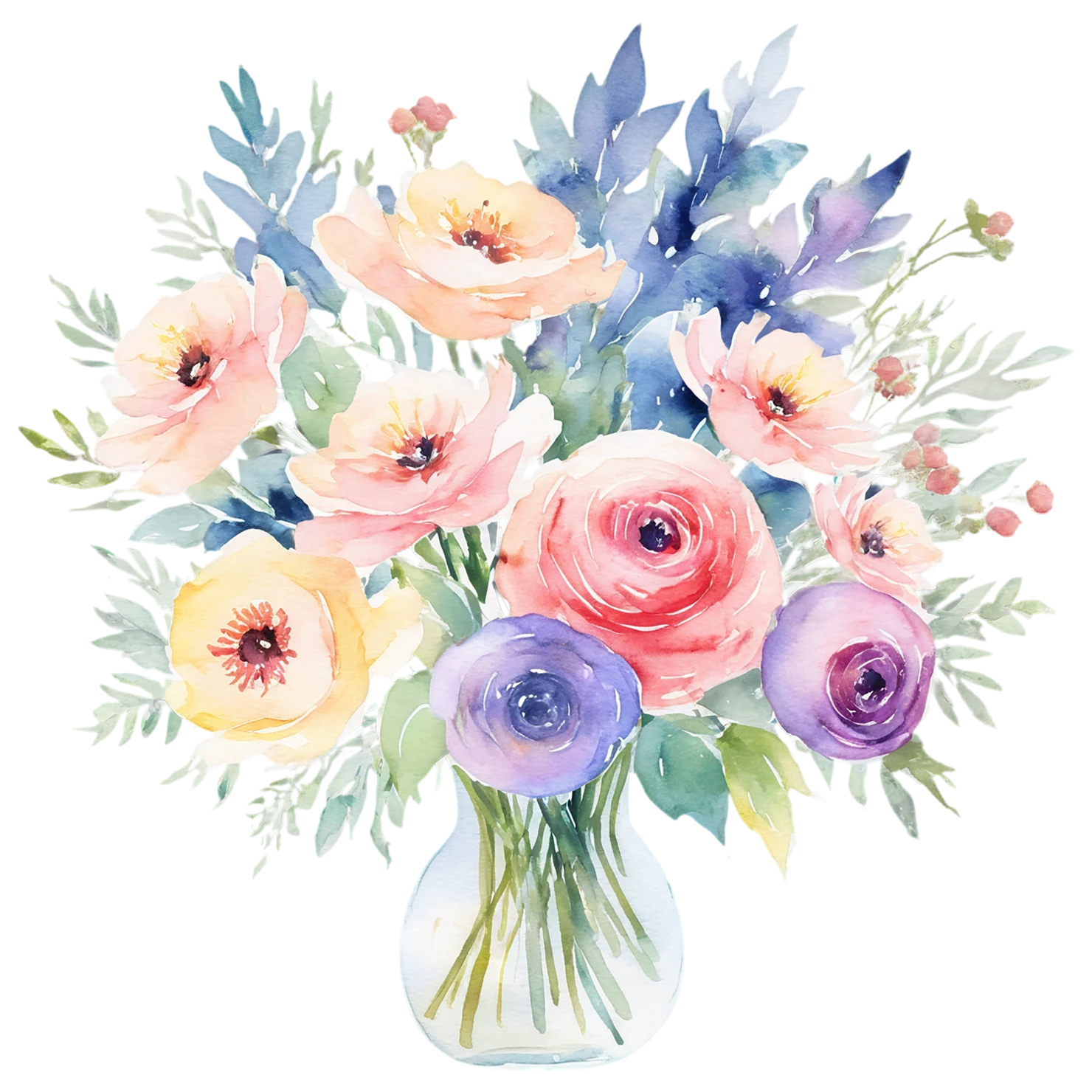 Watercolor flower bouquets isolated on transparent background #23529