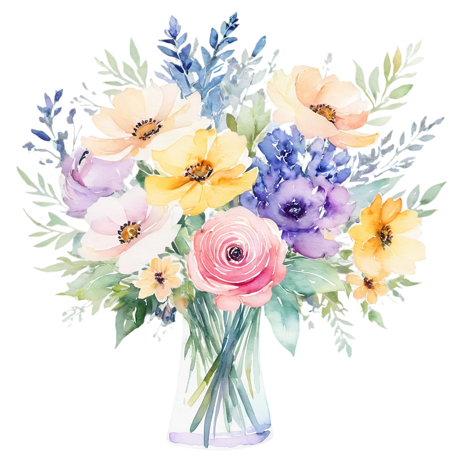 Watercolor flower bouquets isolated on transparent background #23530