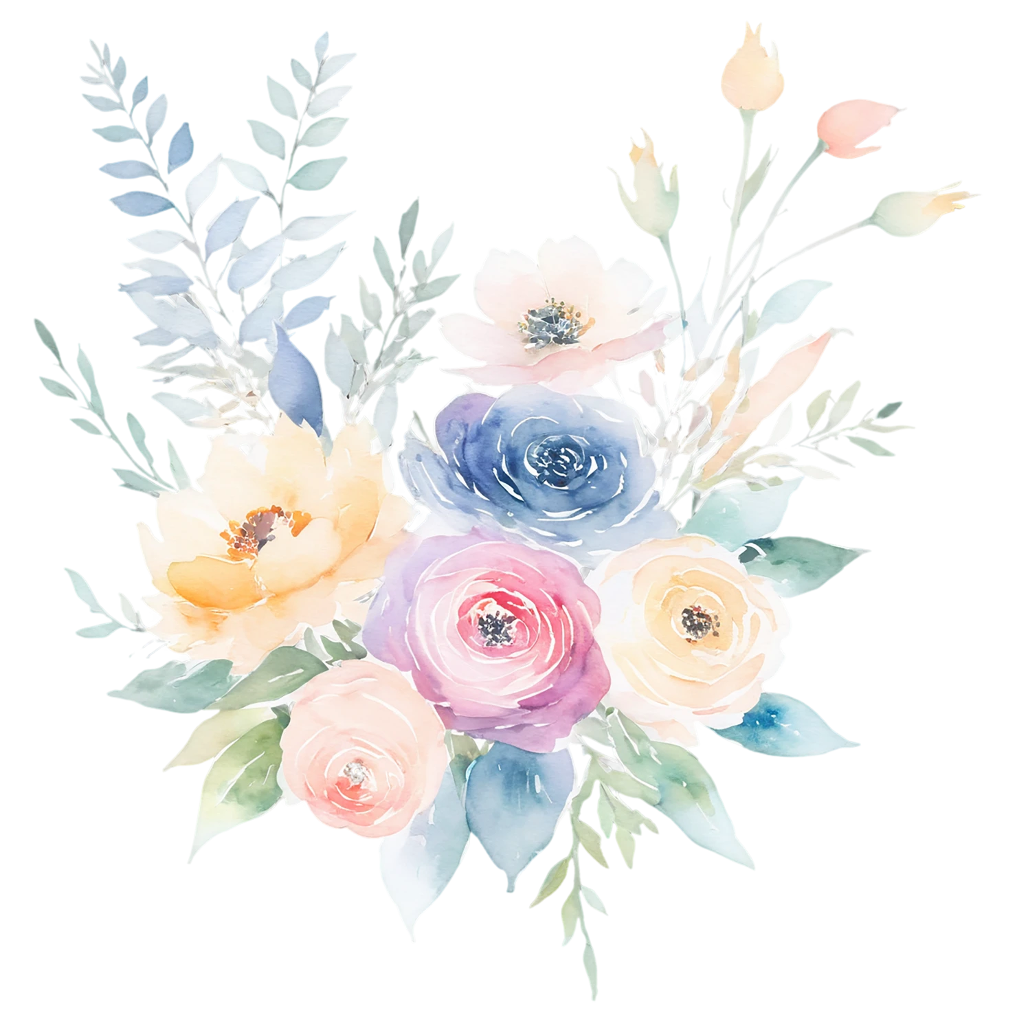 Watercolor flower bouquets isolated on transparent background #23531