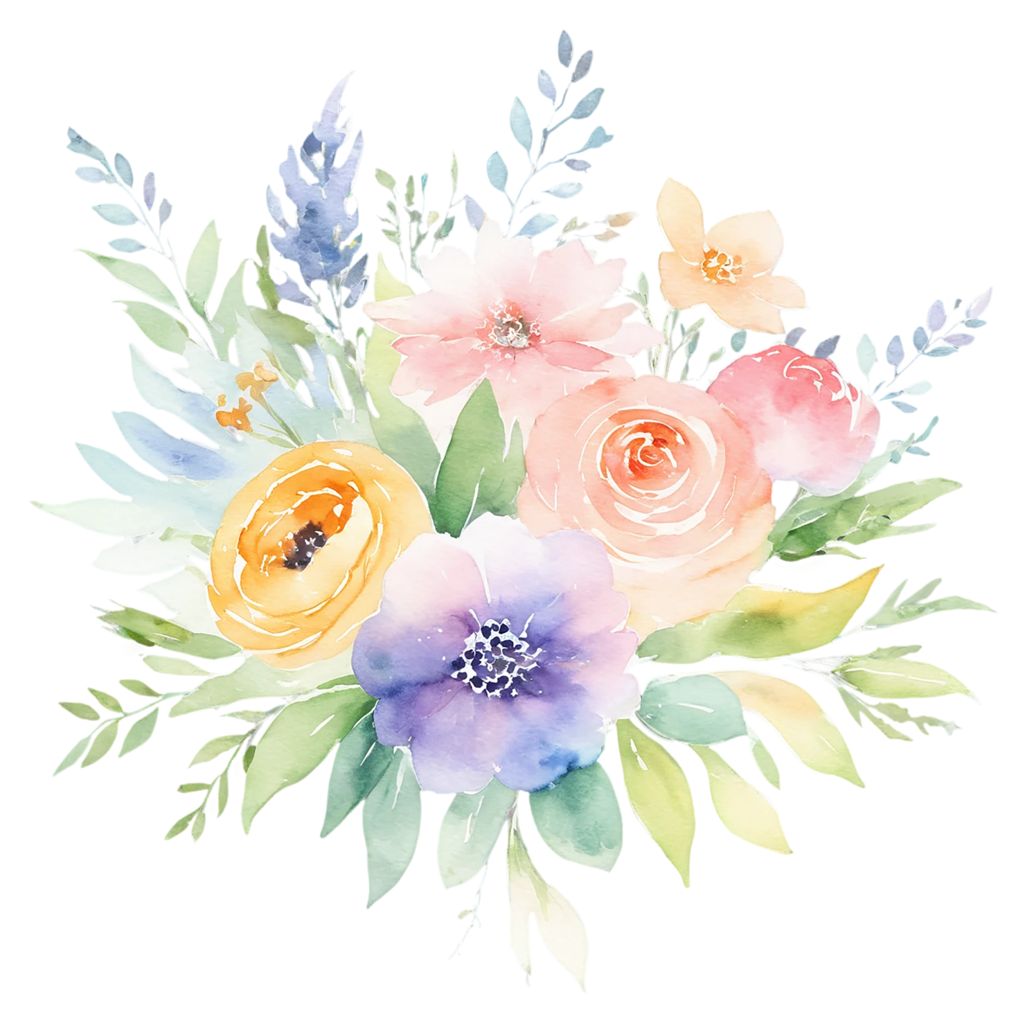 Watercolor flower bouquets isolated on transparent background #23532