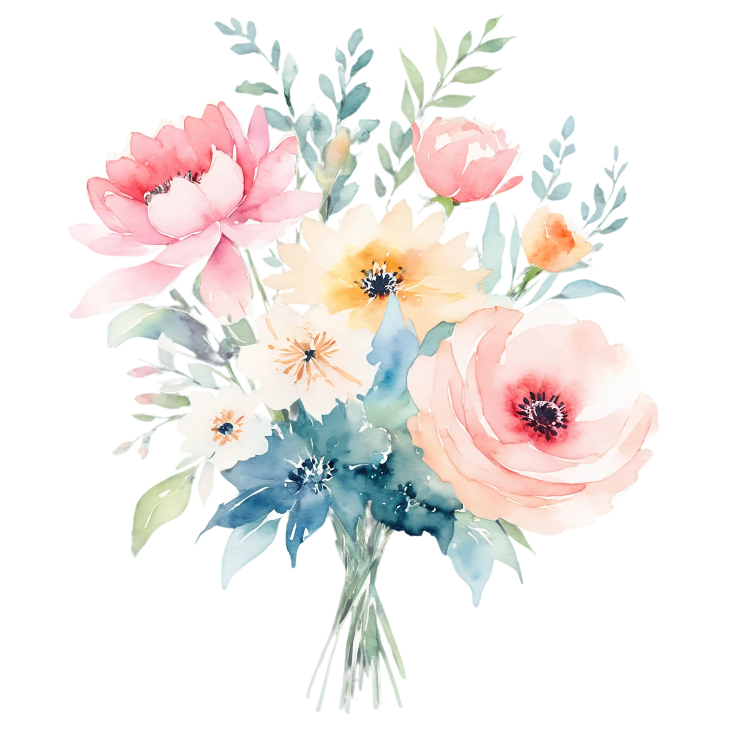Watercolor flower bouquets isolated on transparent background #23533