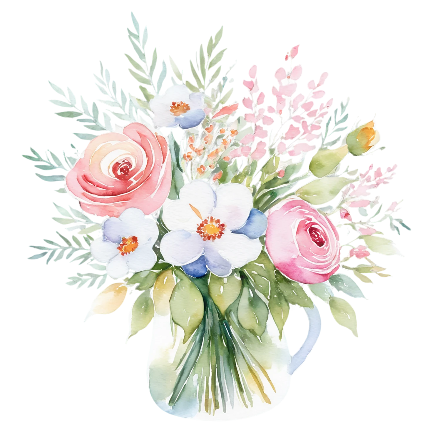 Watercolor flower bouquets isolated on transparent background #23534