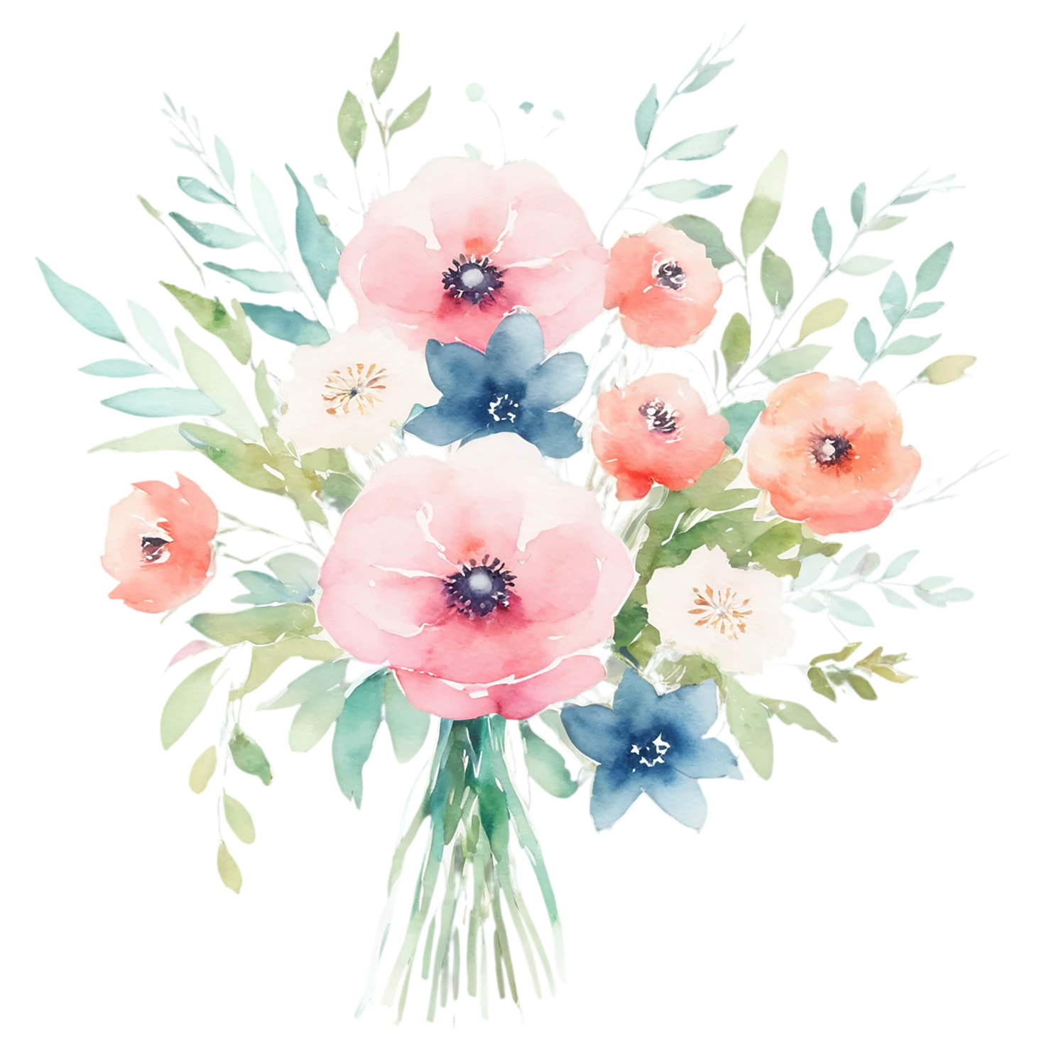 Watercolor flower bouquets isolated on transparent background #23535