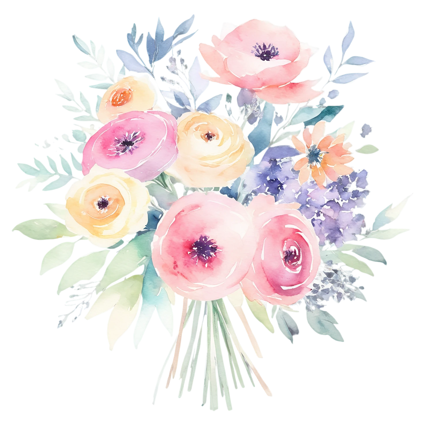 Watercolor flower bouquets isolated on transparent background #23536