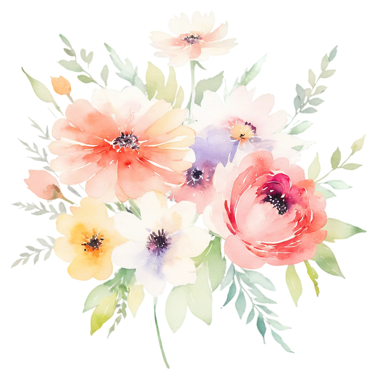 Watercolor flower bouquets isolated on transparent background #23538