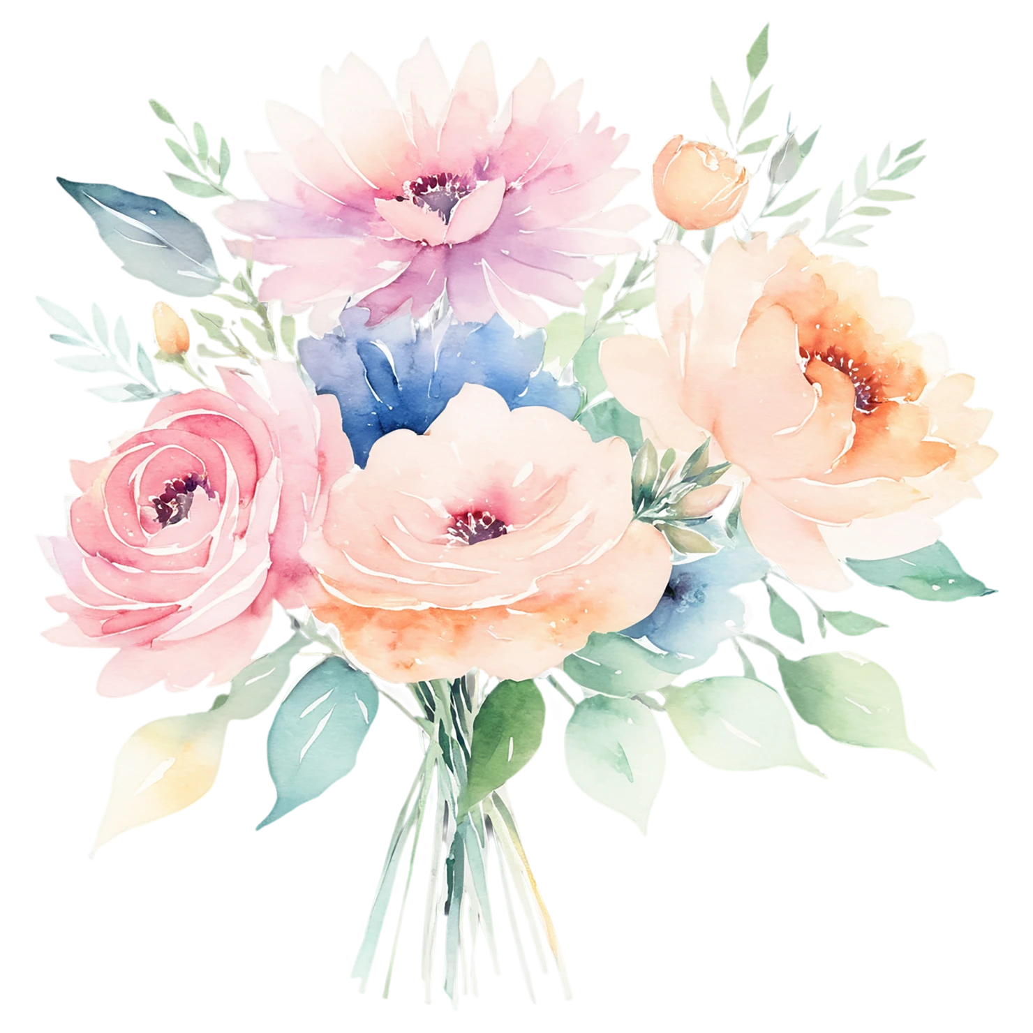 Watercolor flower bouquets isolated on transparent background #23539