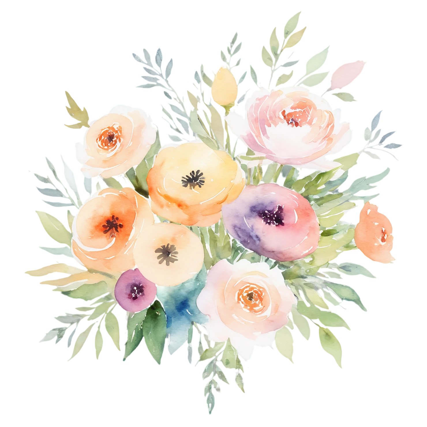 Watercolor flower bouquets isolated on transparent background #23540
