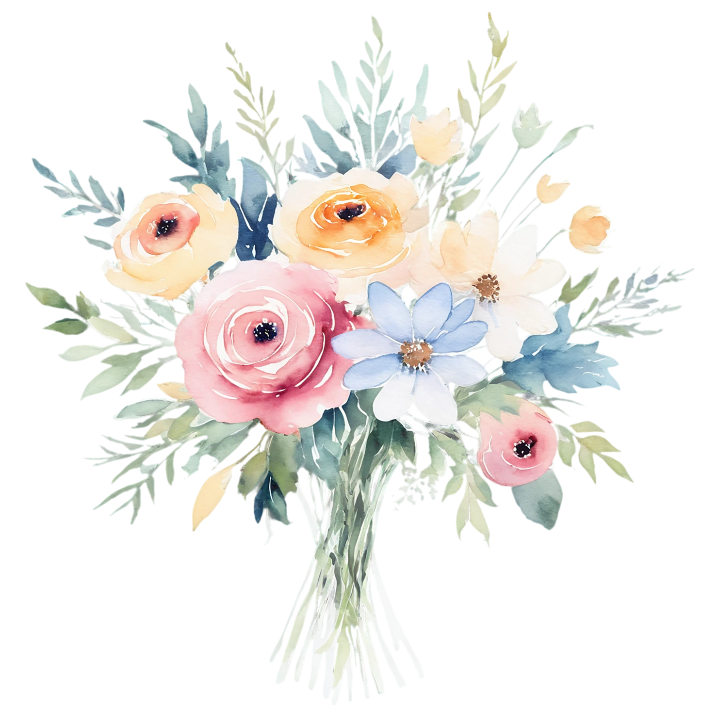 Watercolor flower bouquets isolated on transparent background #23541