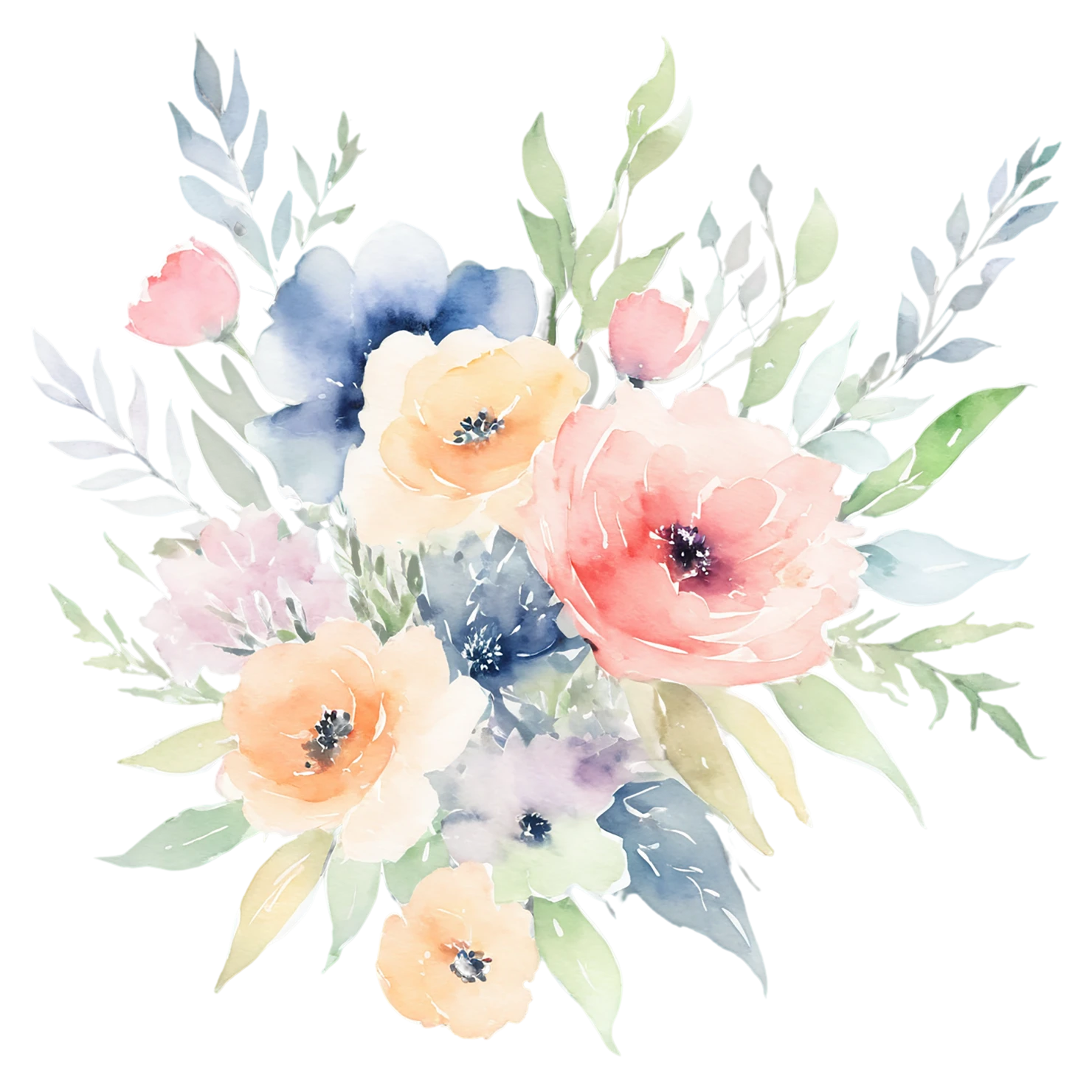 Watercolor flower bouquets isolated on transparent background #23542