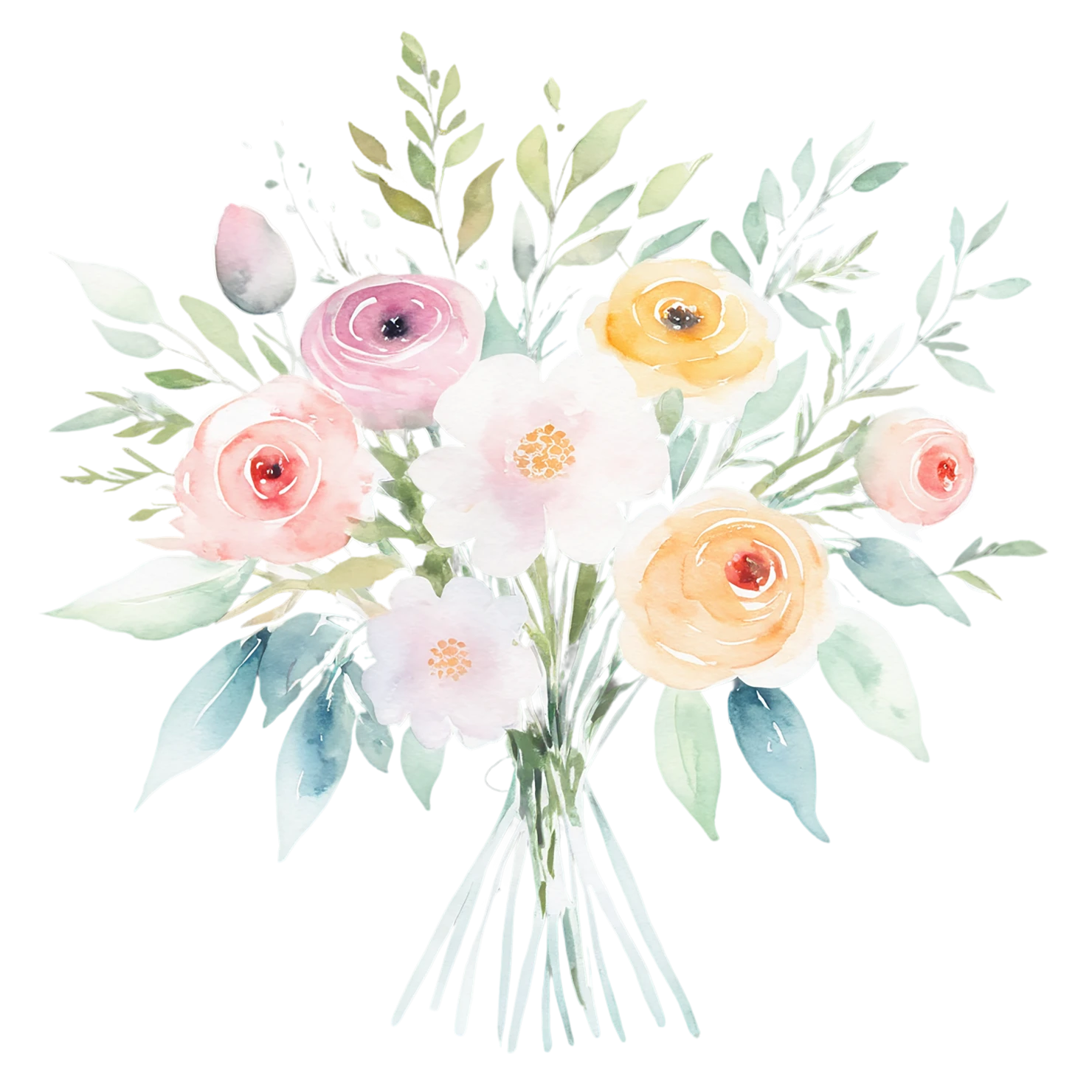 Watercolor flower bouquets isolated on transparent background #23543