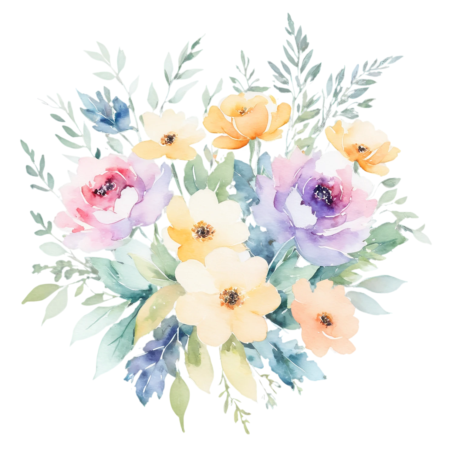 Watercolor flower bouquets isolated on transparent background #23544